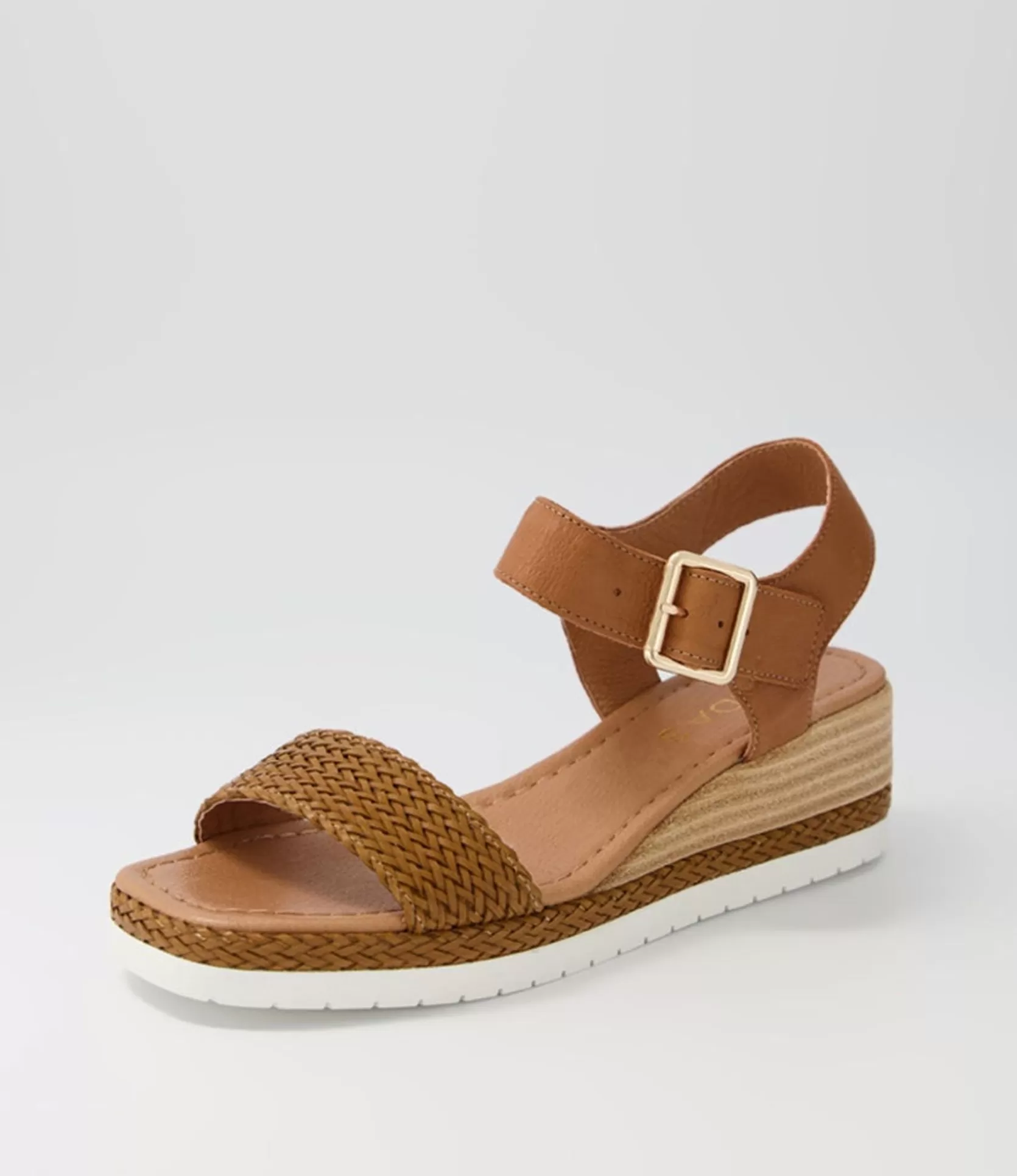 Store Imara Dark Tan Weave Leather Sandals Women Wedges