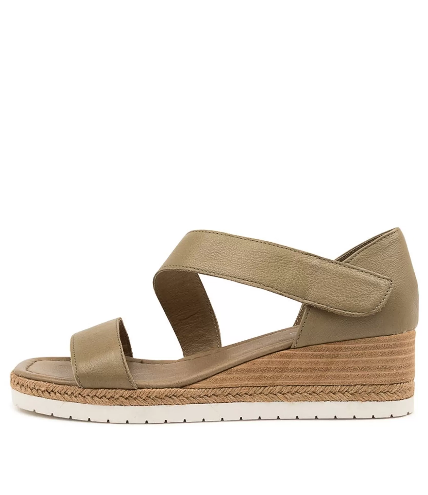 Best Sale Inari Khaki Leather Women Wedges