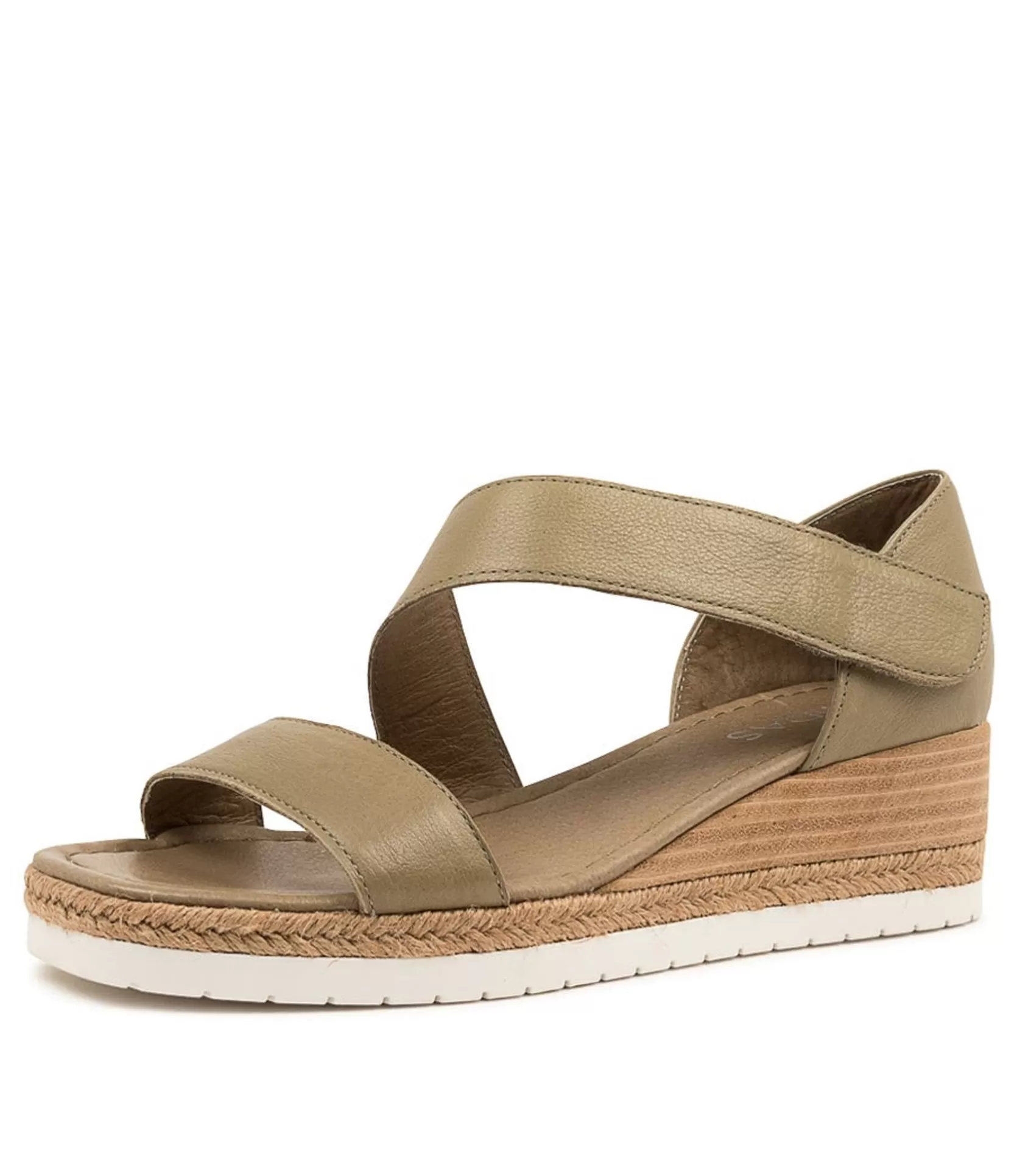 Best Sale Inari Khaki Leather Women Wedges