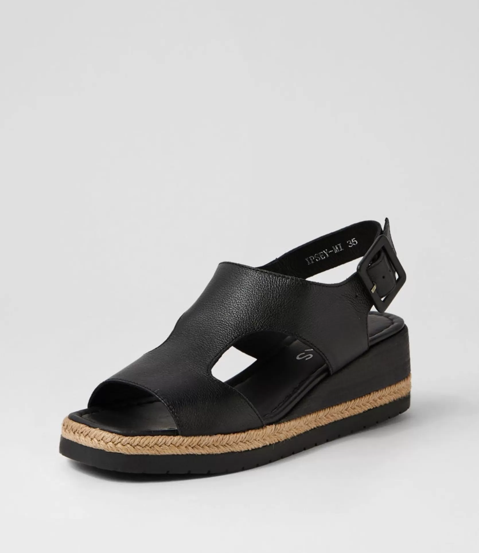 Online Ipsey Black Leather Sandals Women Wedges