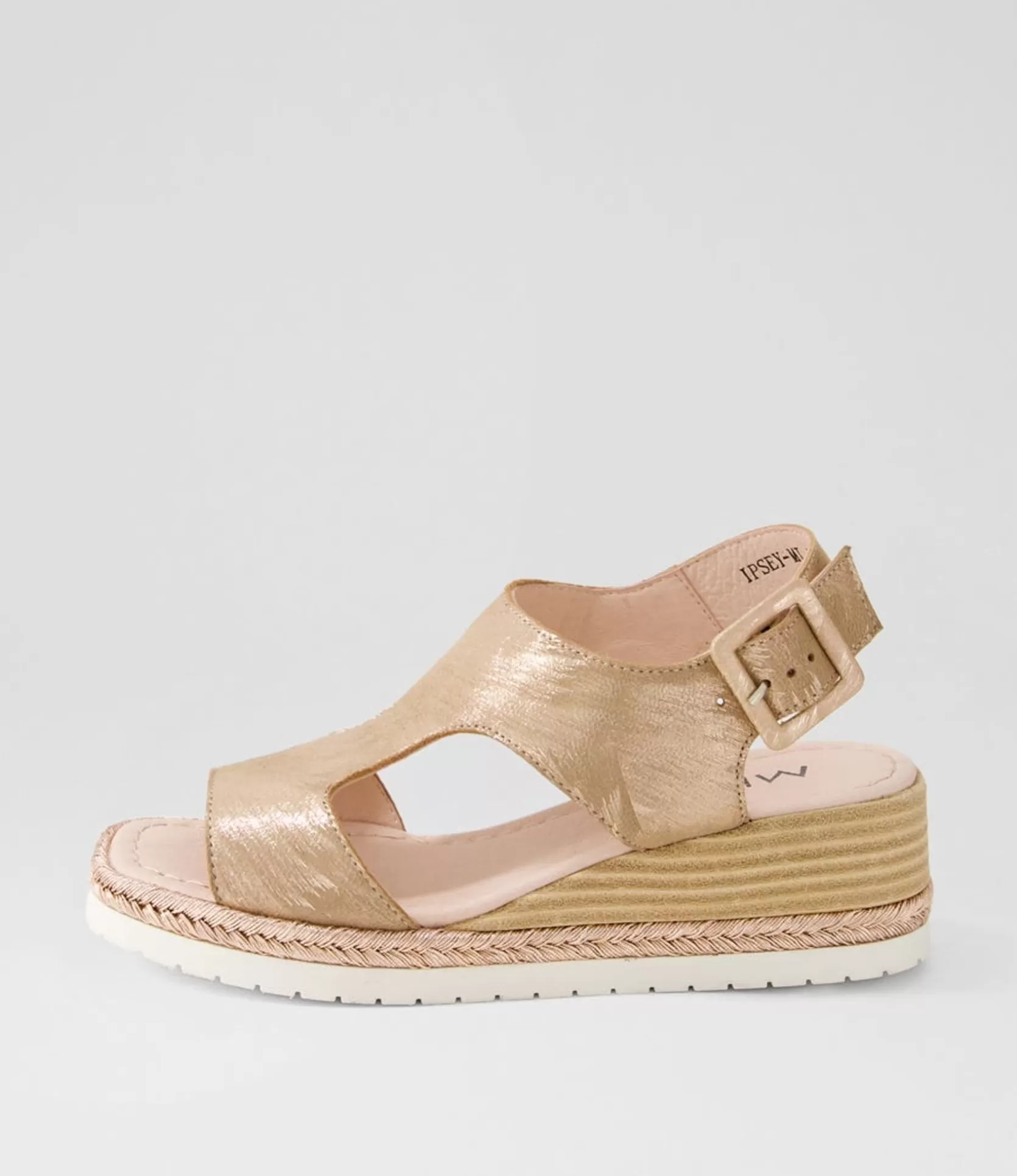 Shop Ipsey Rose Gold Scratch Leather Sandals Women Wedges