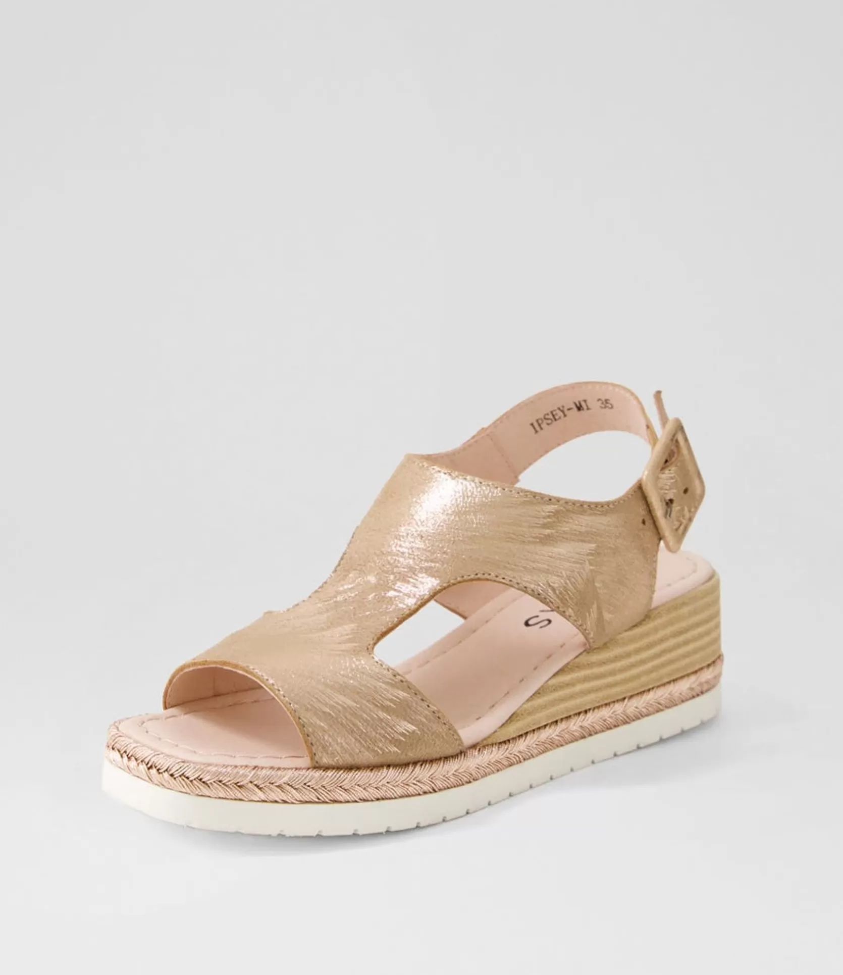 Shop Ipsey Rose Gold Scratch Leather Sandals Women Wedges