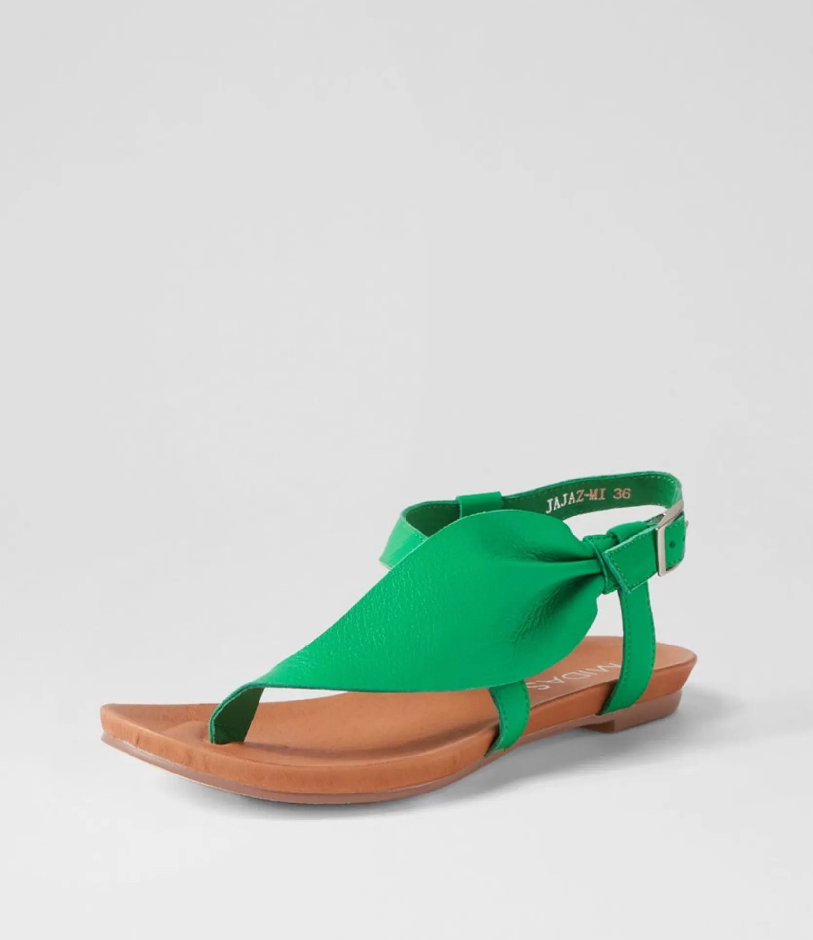 Shop Jajaz Bright Emerald Leather Sandals Women Flats