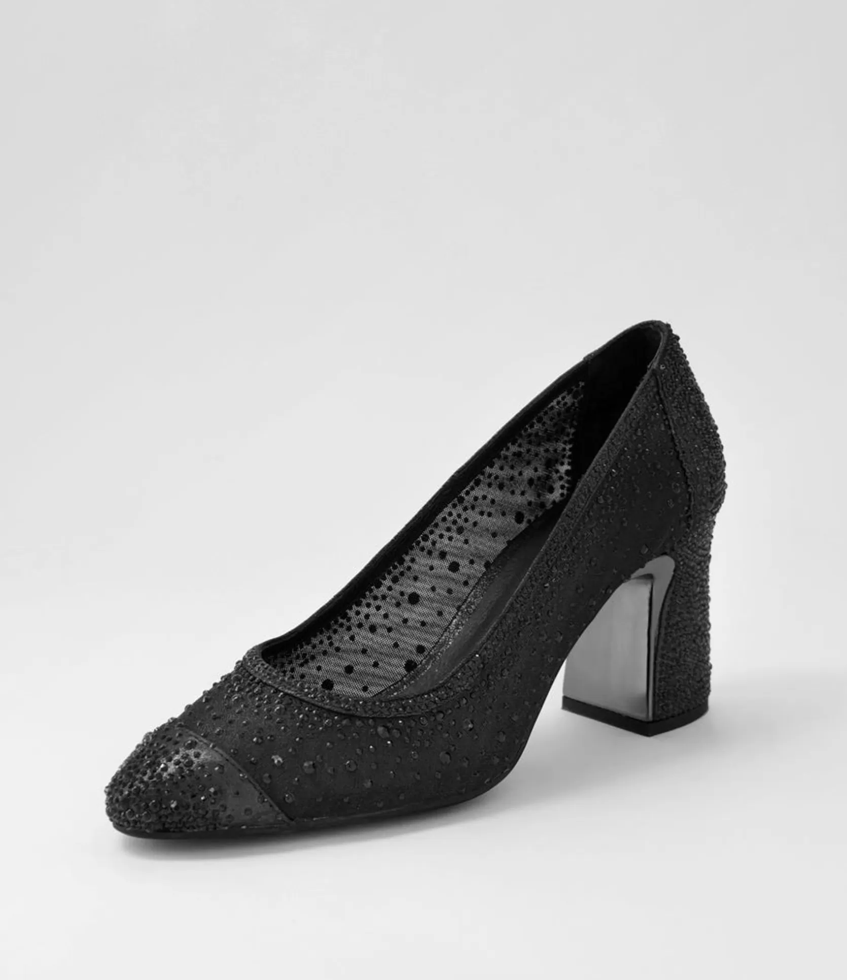 Cheap Kennies Black Shimmer Leather Mesh Heels Women Heels