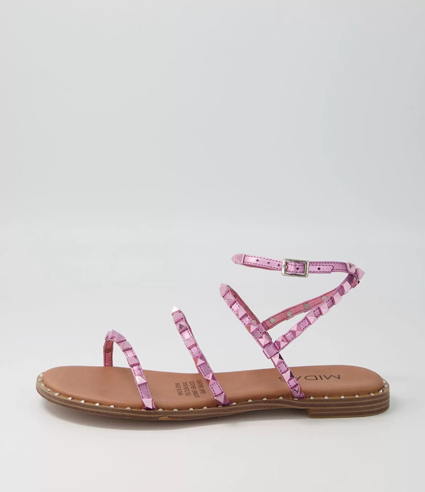 Store Leosa Pink Metallic Leather Stud Sandals Women Flats