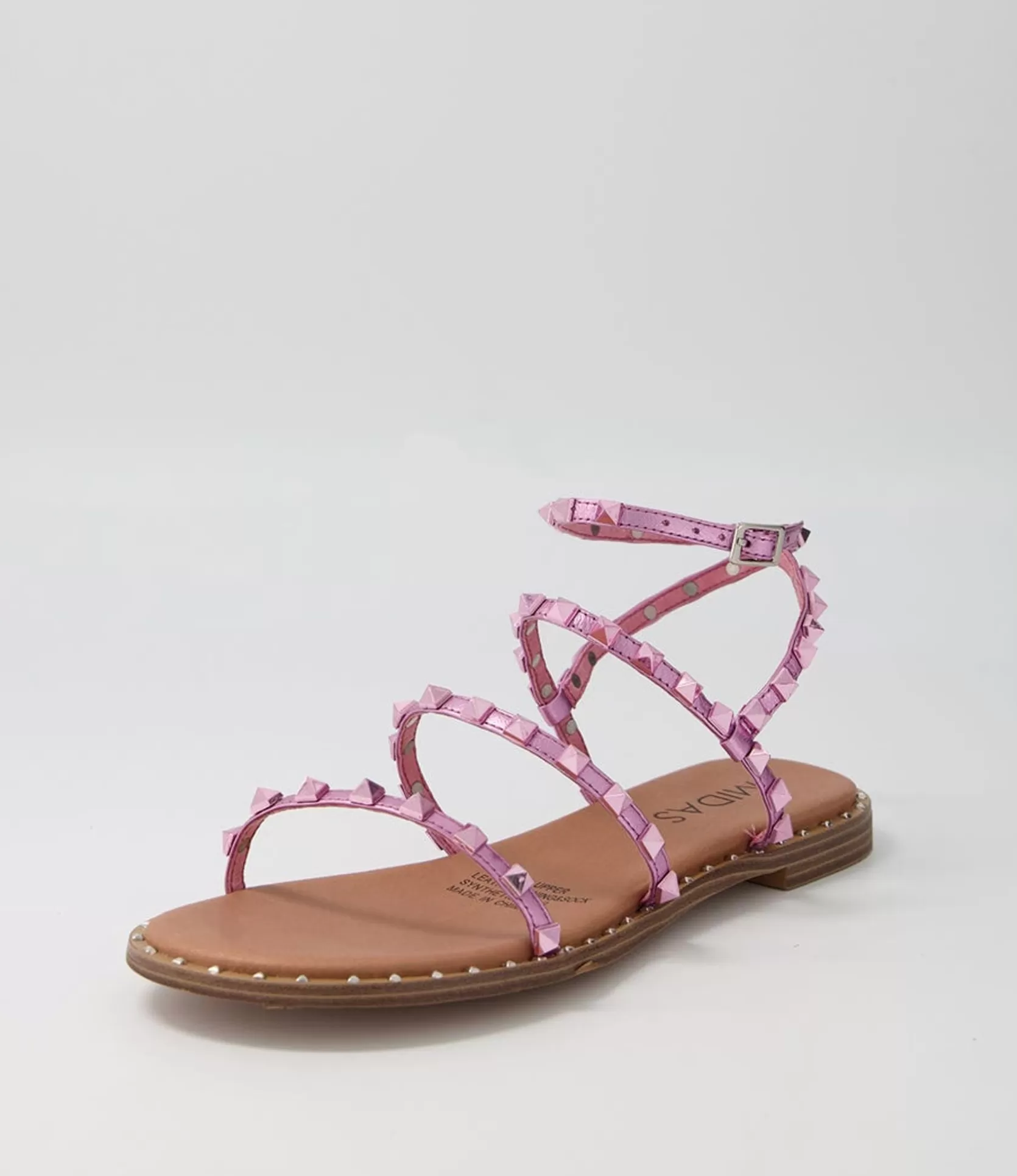 Store Leosa Pink Metallic Leather Stud Sandals Women Flats