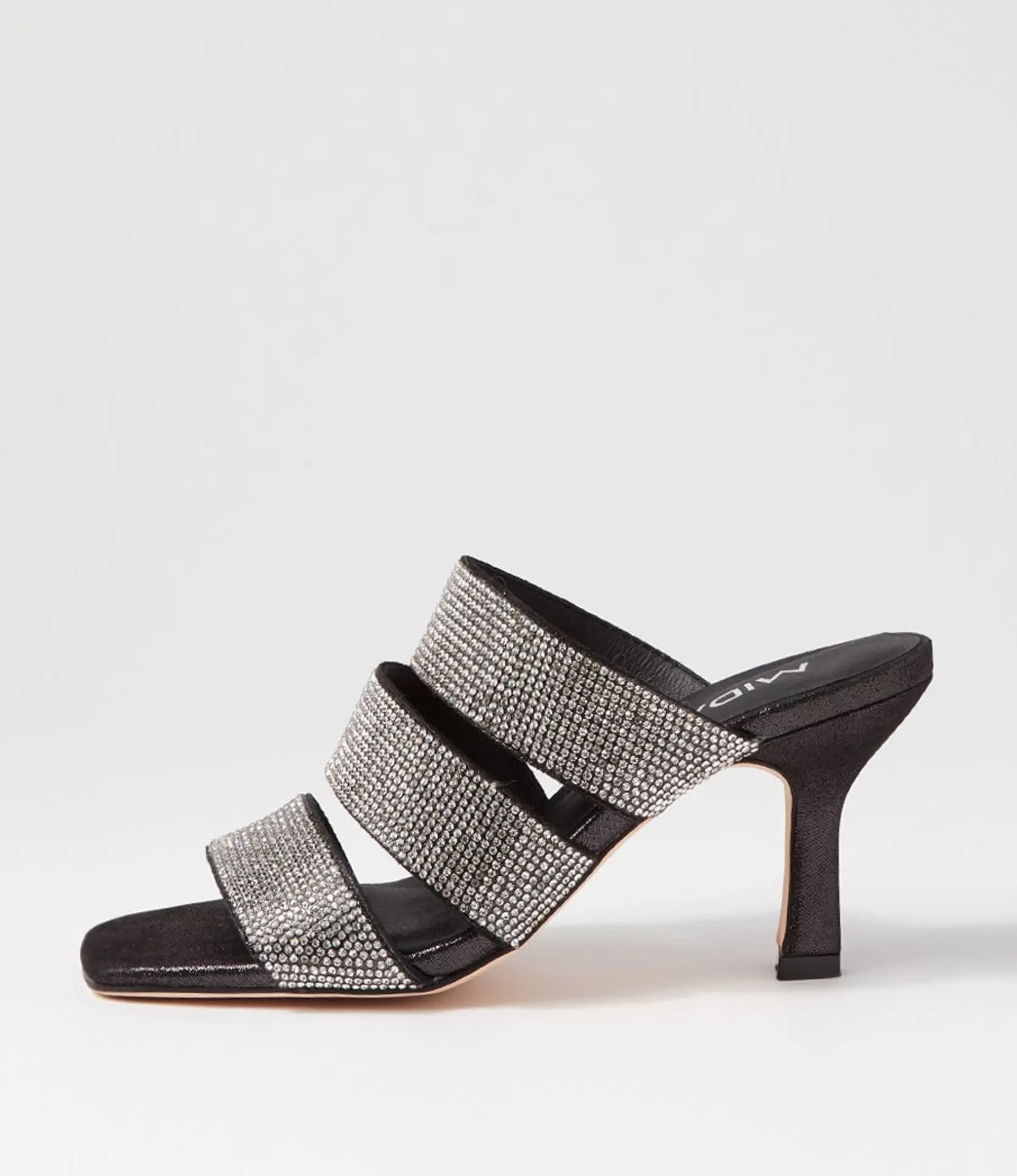 Cheap Litzey Black Silver Leather Jewels Sandals Women Heels