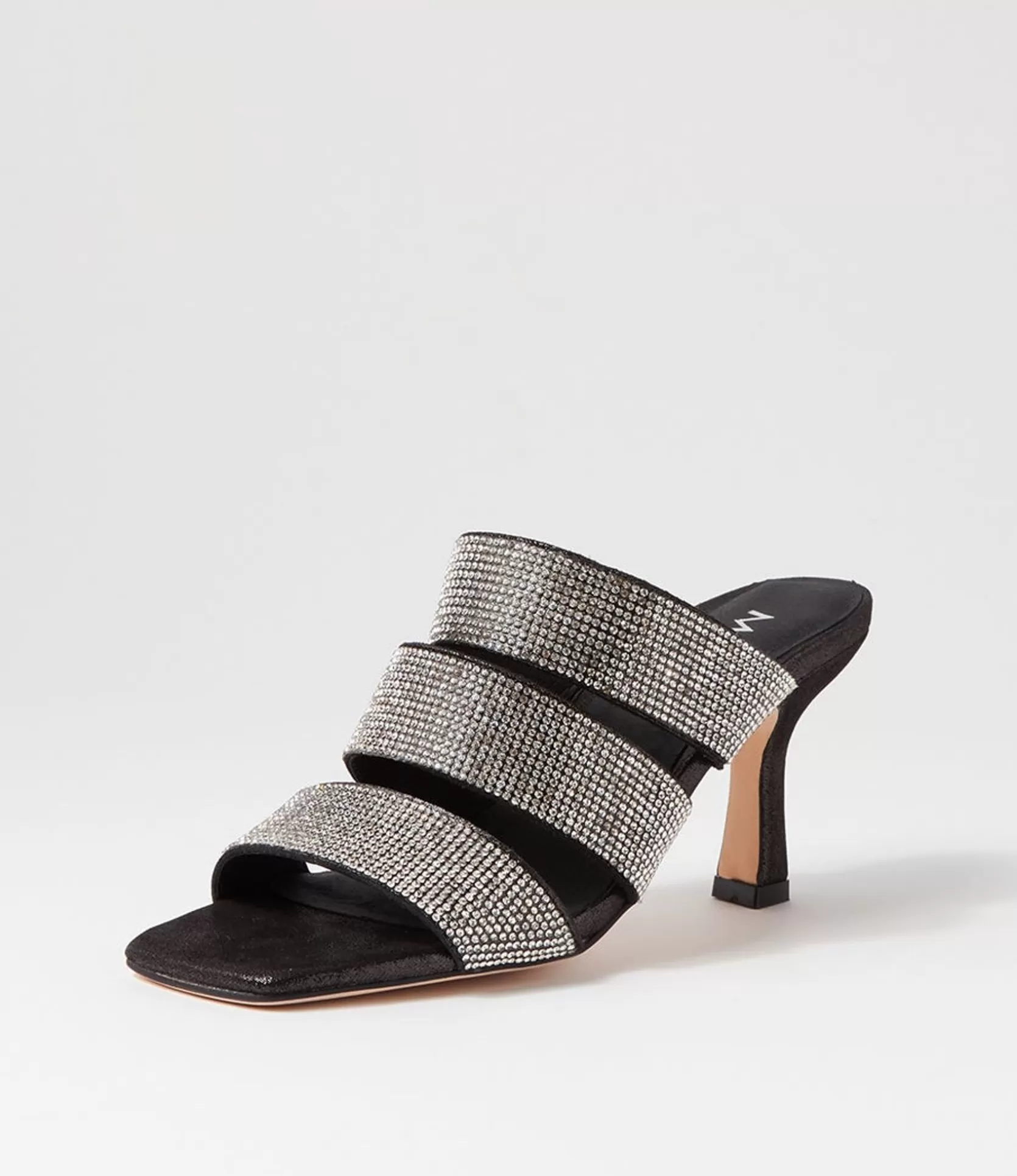 Cheap Litzey Black Silver Leather Jewels Sandals Women Heels
