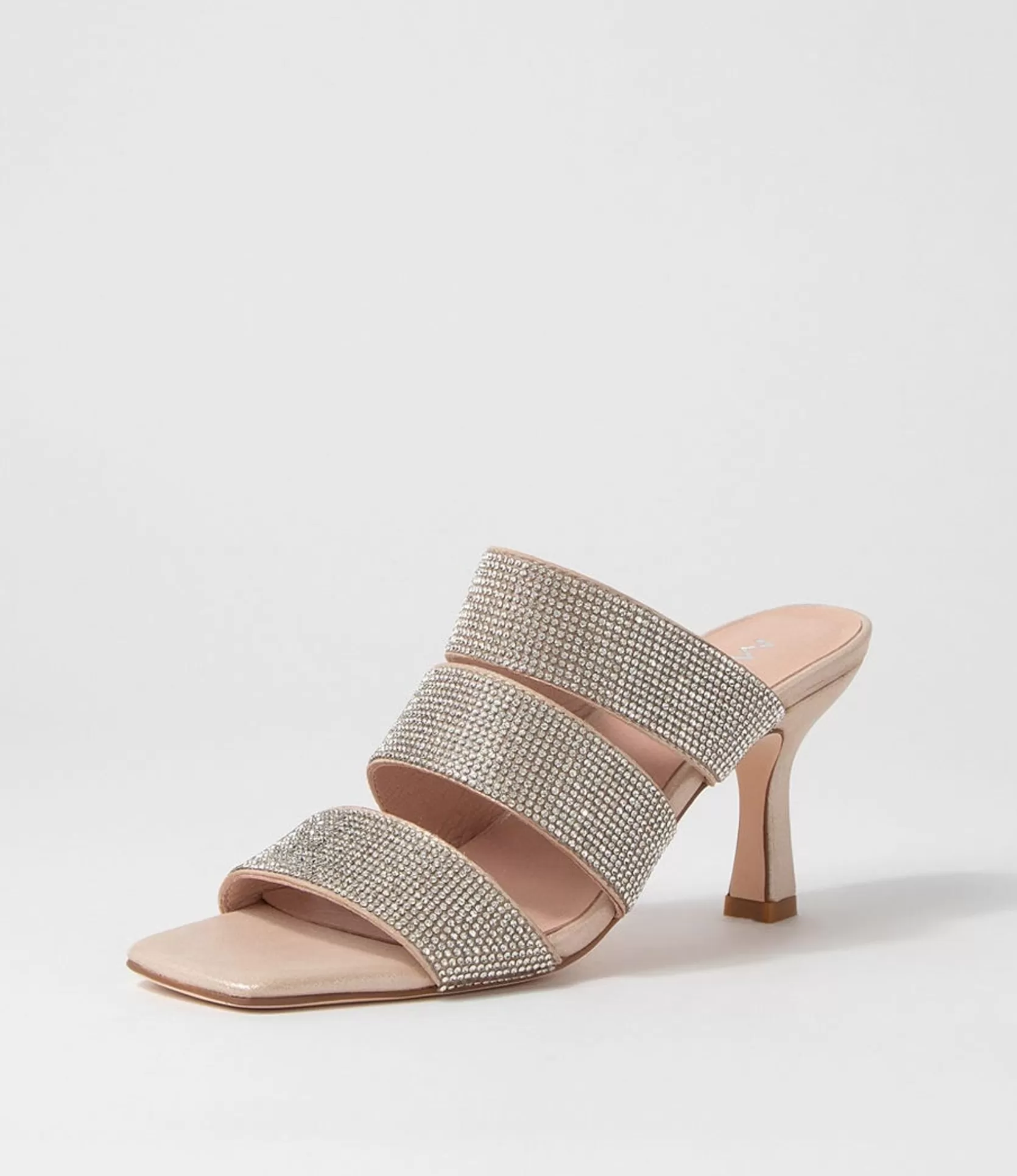 Shop Litzey Nude Silver Leather Jewels Sandals Women Heels