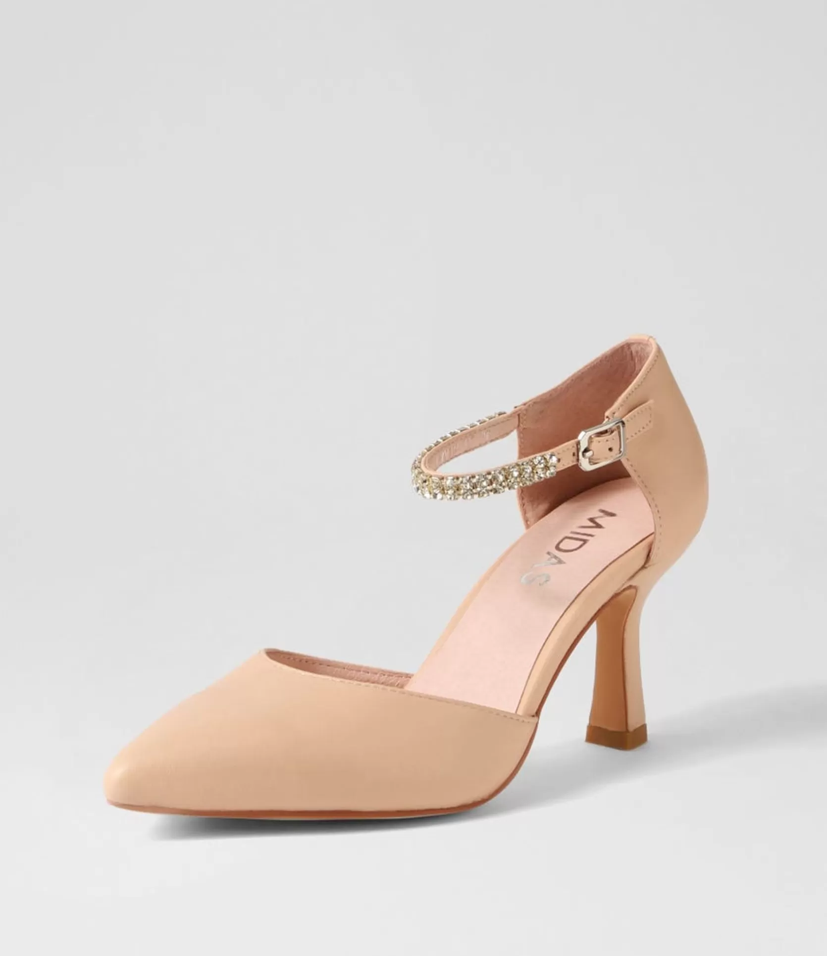 Cheap Luxie Dark Nude Silver Leather Jewels Heels Women Heels