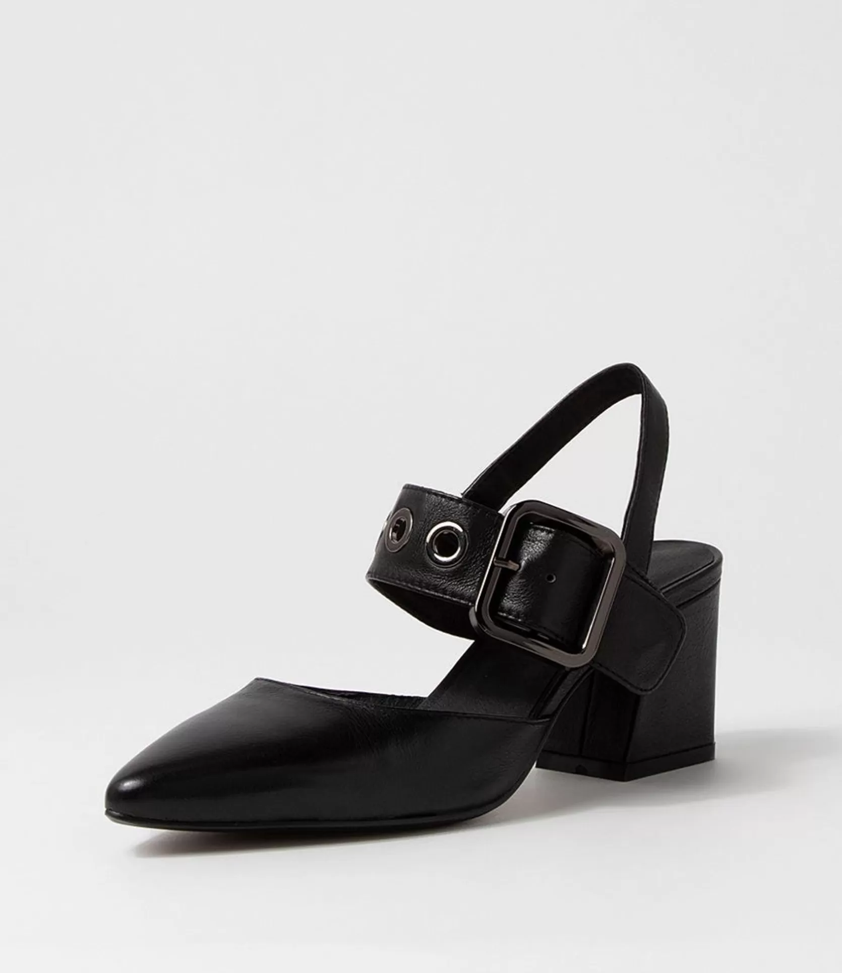 Cheap Maddox Black Leather Heels Women Heels