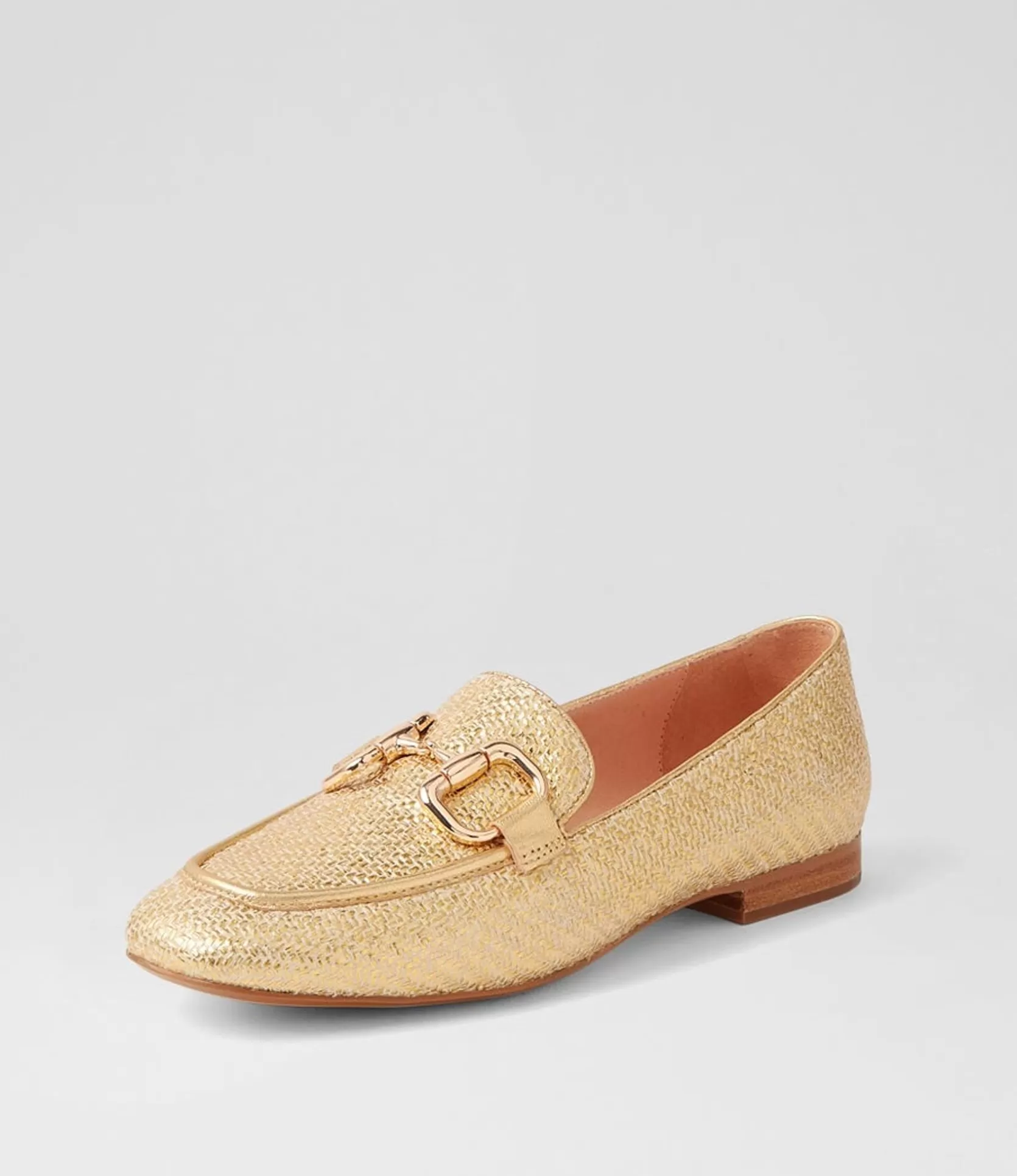 Outlet Masun Gold Synthetic Raffia Leather Loafers Women Loafers