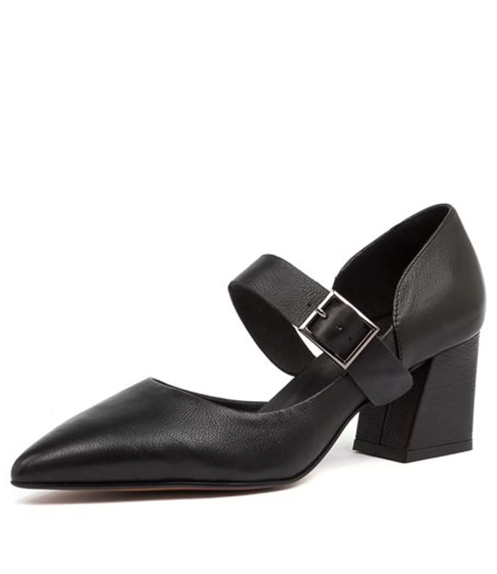Cheap Matcha Black Leather Women Heels