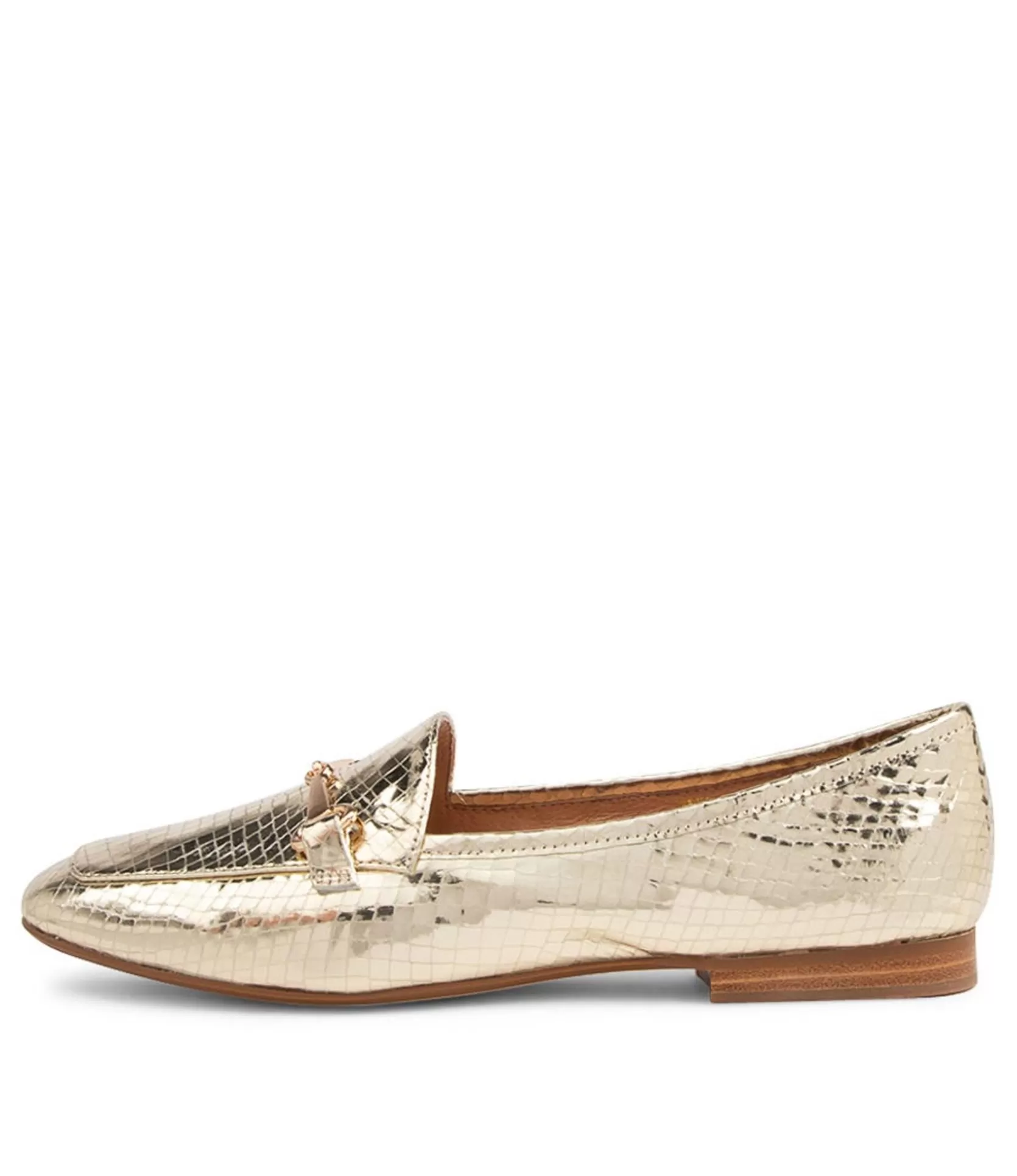 Best Sale Midi Pale Gold Mirror Leather Loafers Women Loafers