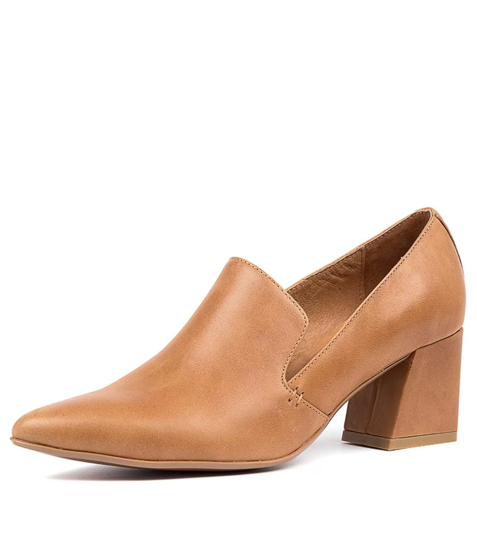 Cheap Mimics Tan Leather Women Heels