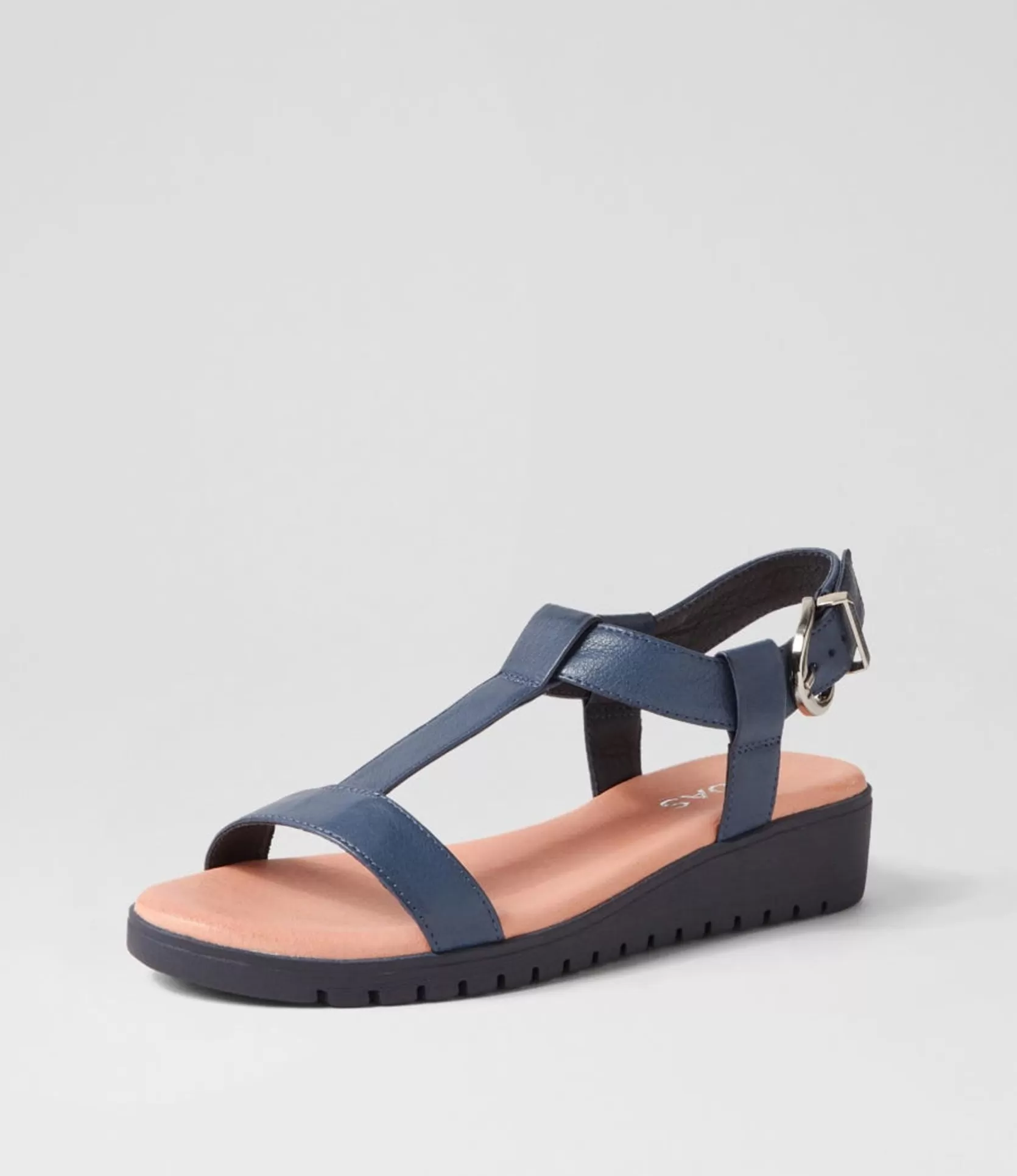 Best Moore Navy Leather Sandals Women Flats