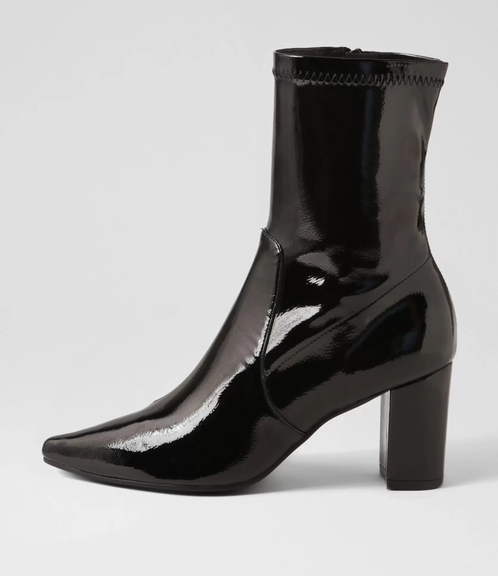 Best Sale Noter Black Stretch Patent Pu Ankle Boots Women Ankle Boots