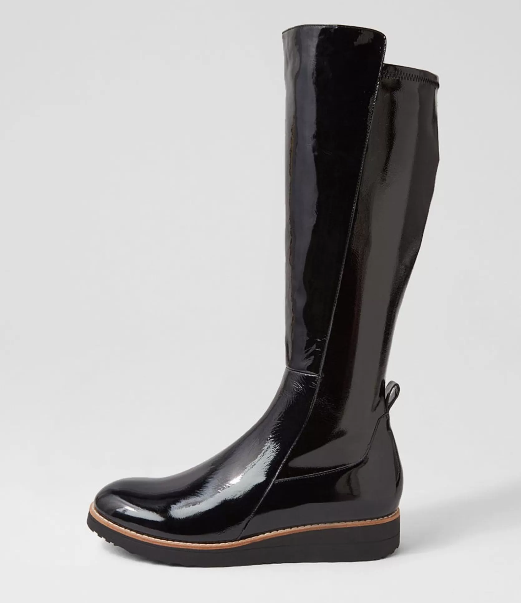 Best Sale Oleve Black Stretch Patent Pu Ankle Boots Women Ankle Boots