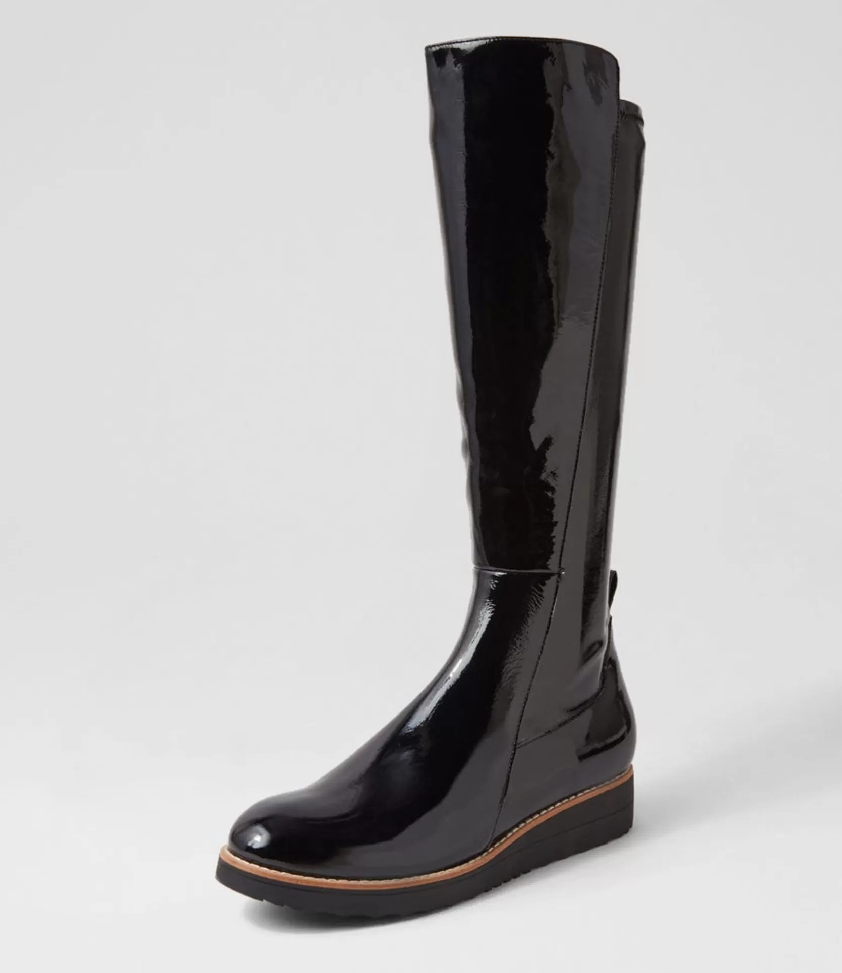 Best Sale Oleve Black Stretch Patent Pu Ankle Boots Women Ankle Boots