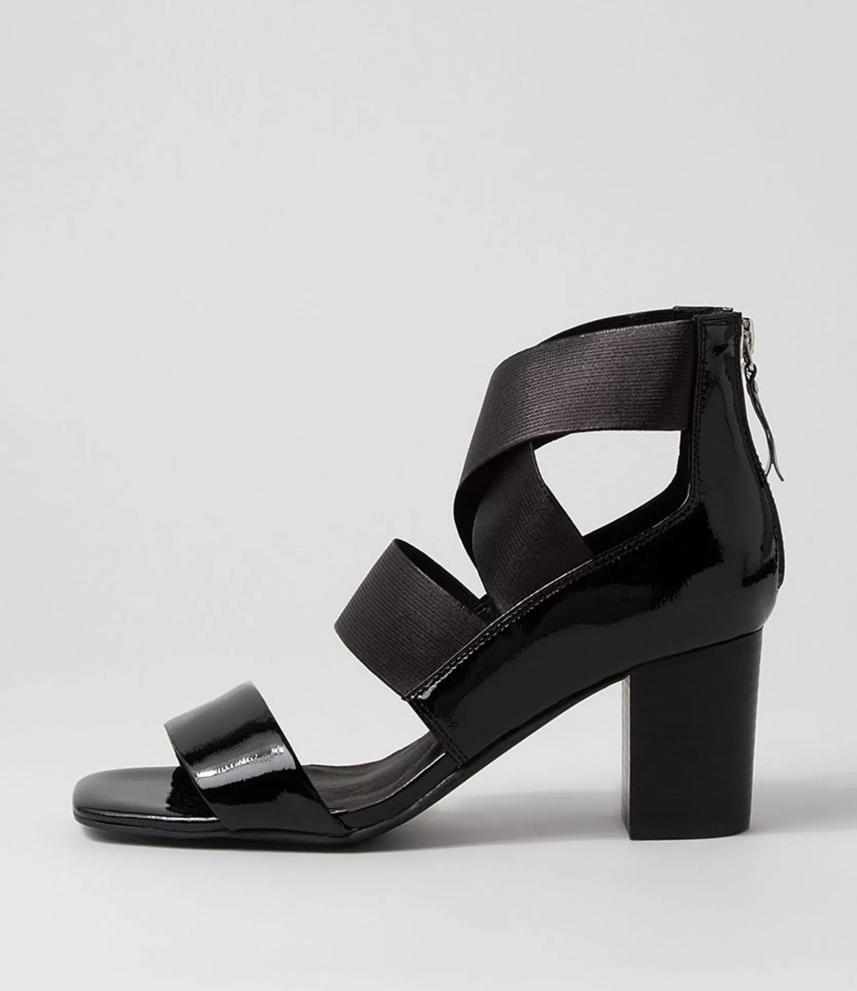 Best Partay Black Patent Elastic Sandals Women Heels