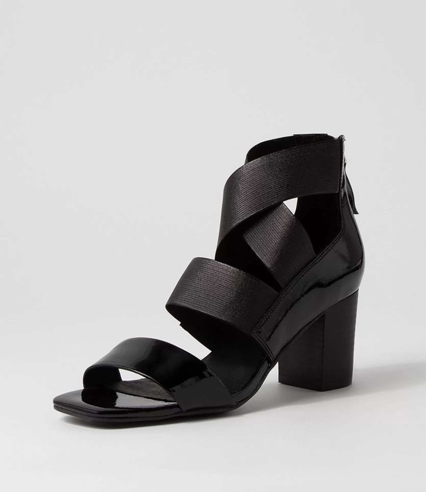 Best Partay Black Patent Elastic Sandals Women Heels