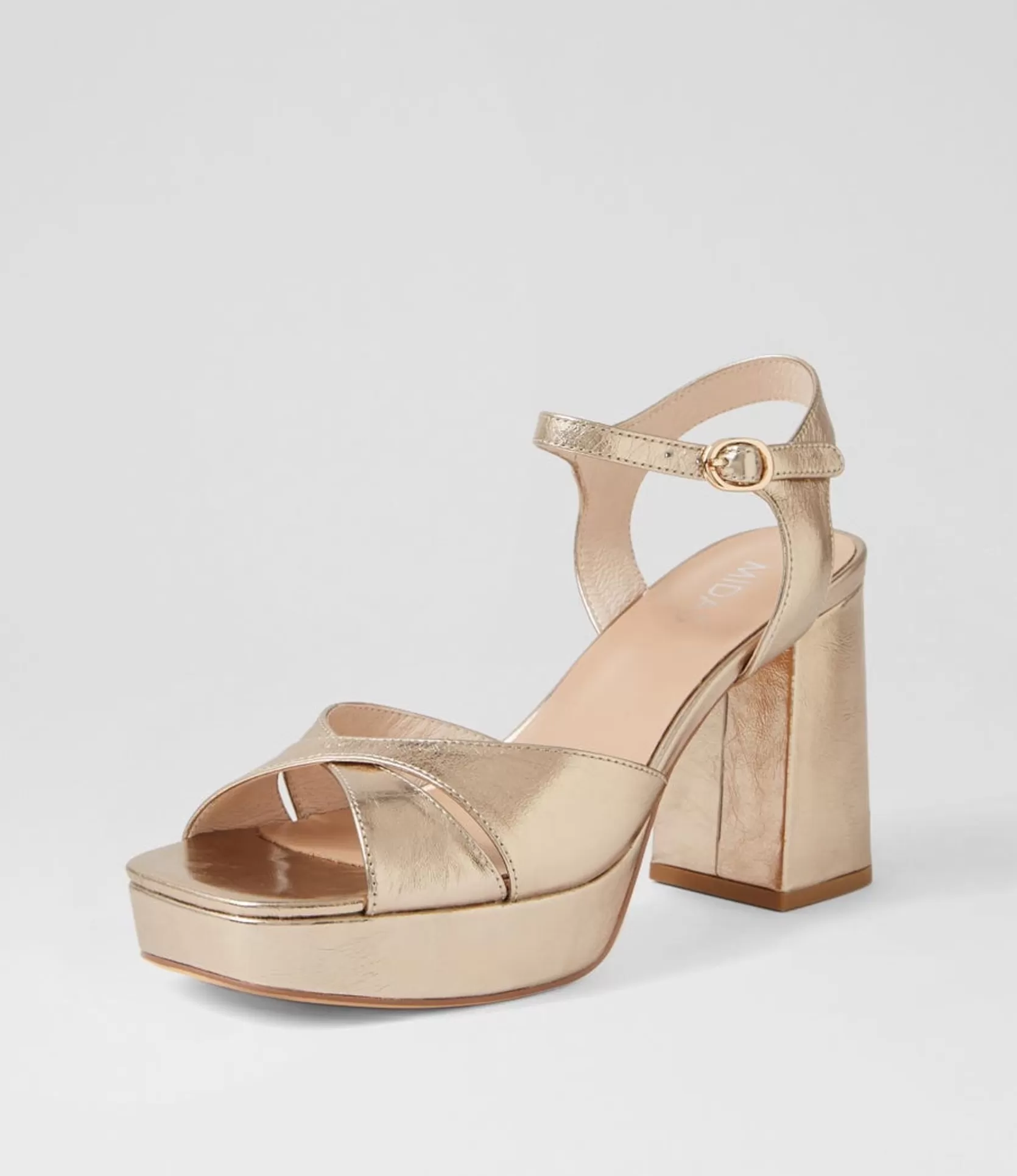Sale Peonala Platinum Foil Leather Sandals Women Heels