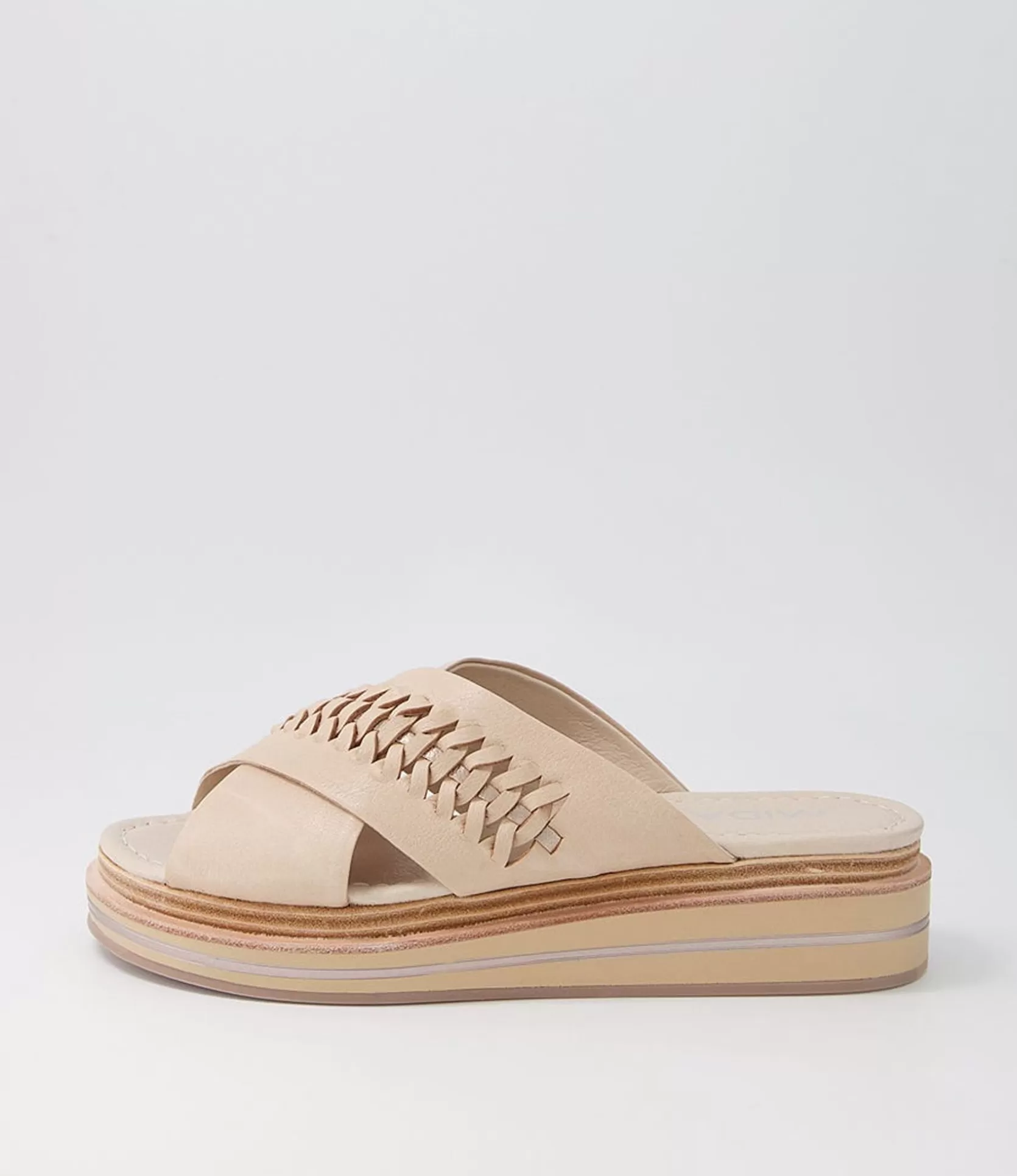 New Raelan Camel Champagne Leather Slides Women Sandals