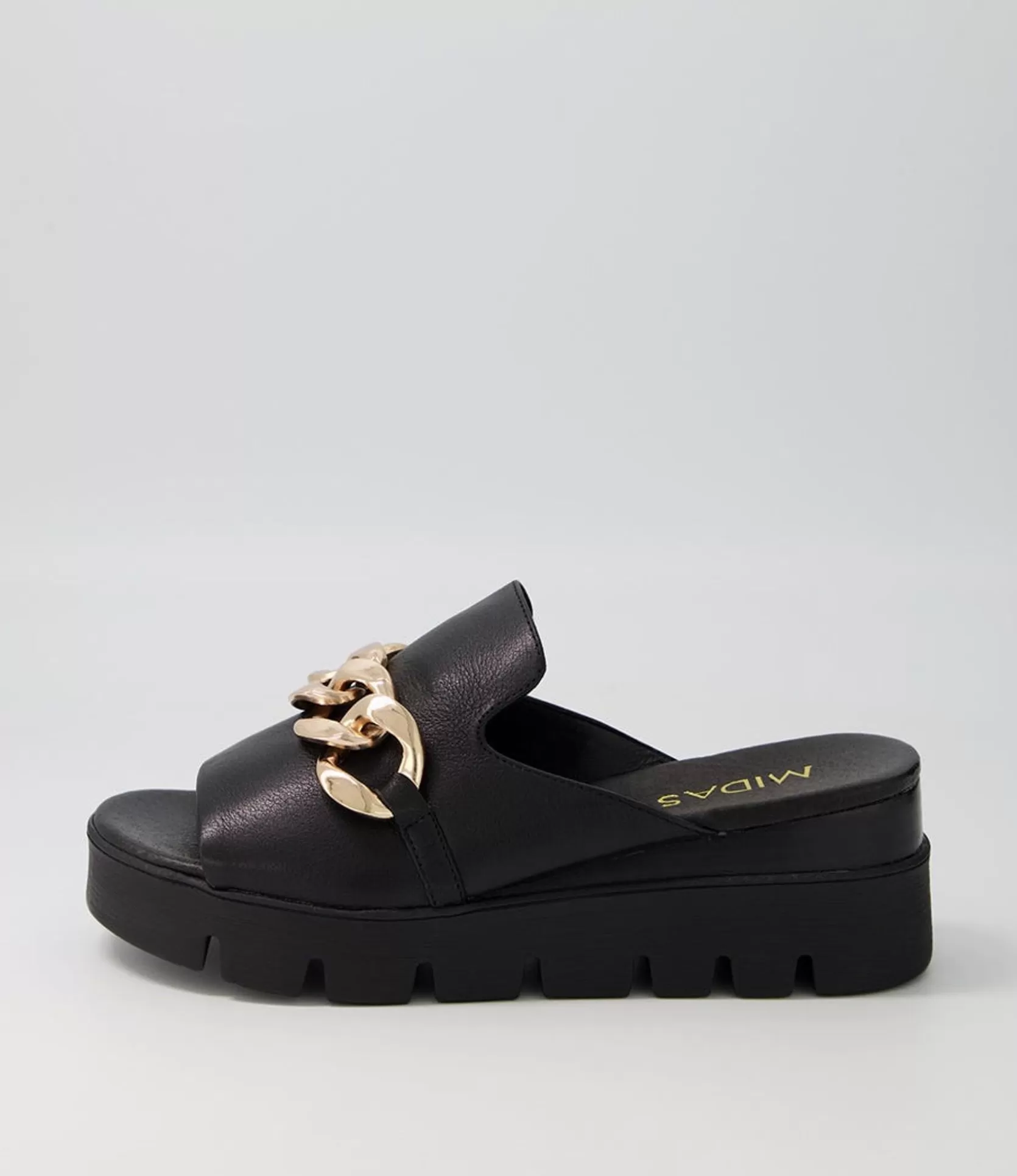 Online Razzy Black Leather Slides Women Wedges