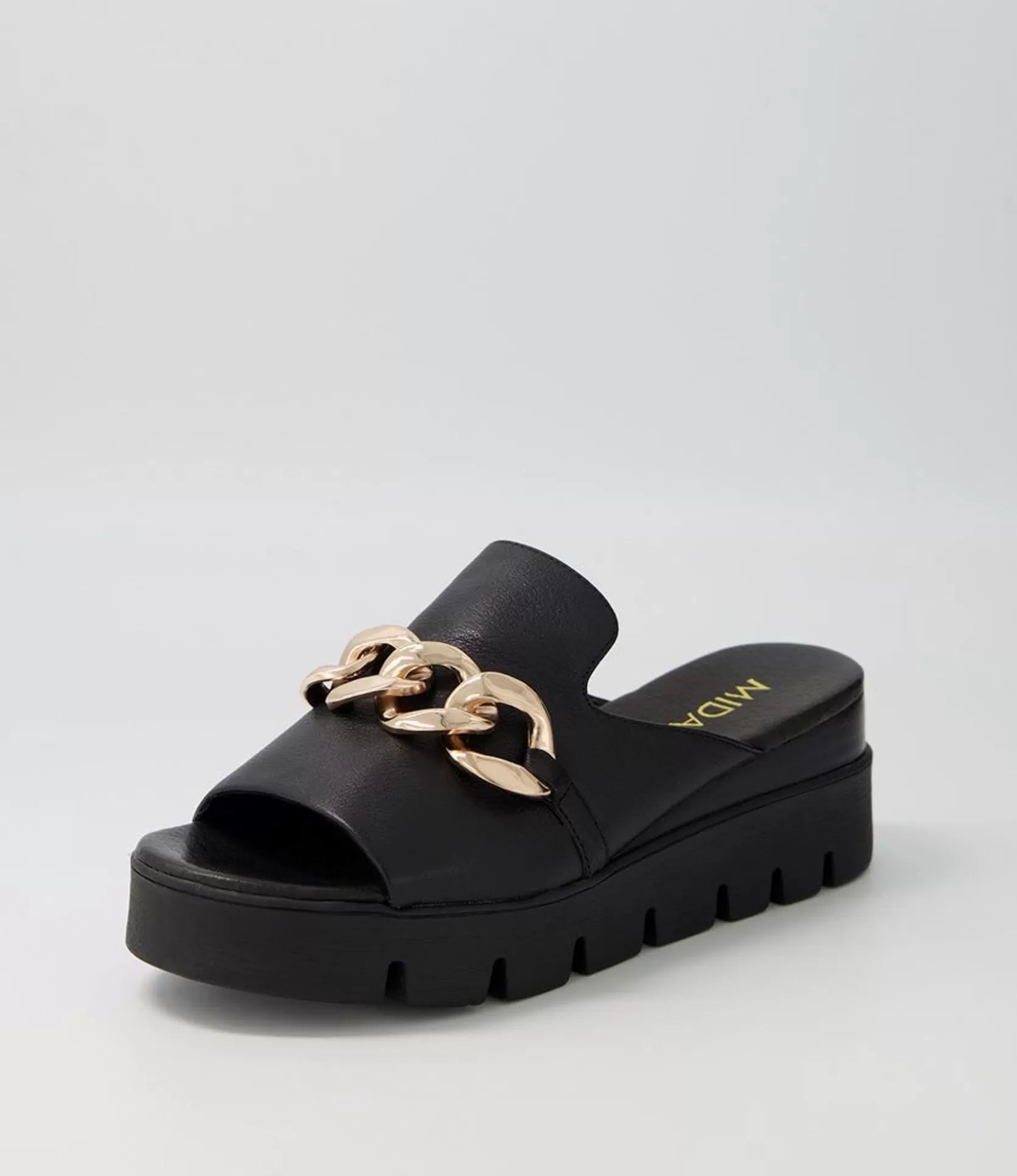 Online Razzy Black Leather Slides Women Wedges