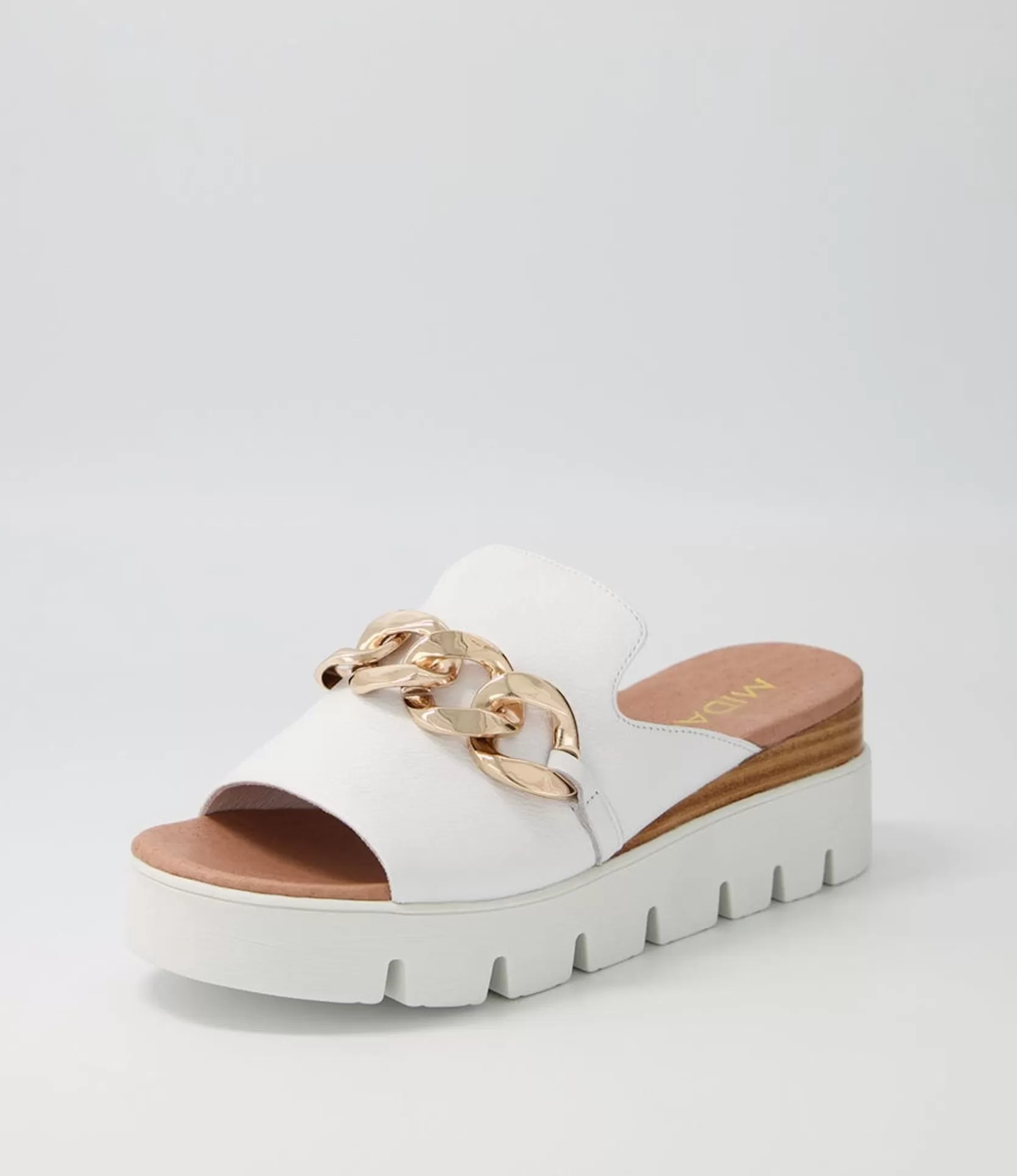 Sale Razzy White Leather Slides Women Wedges