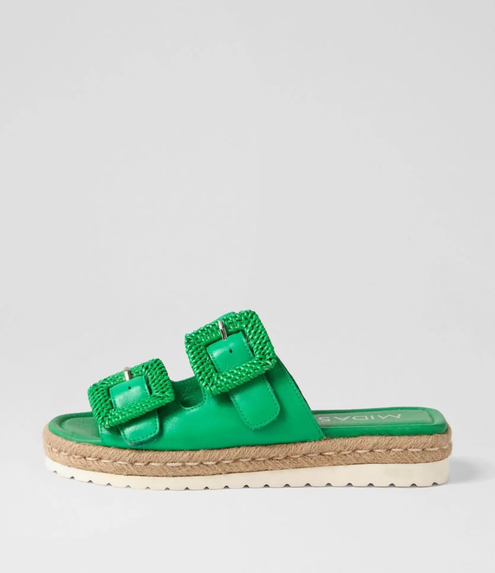 Hot Singe Bright Emerald Leather Buckle Slides Women Slides