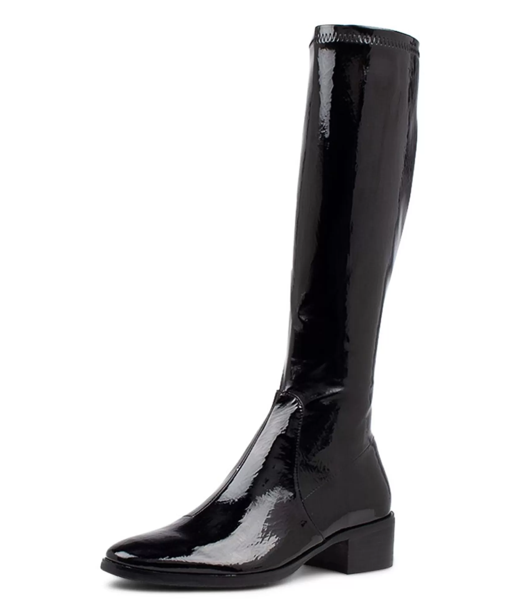 Sale Tenley Black Stretch Patent Pu Knee High Boots Women Boots