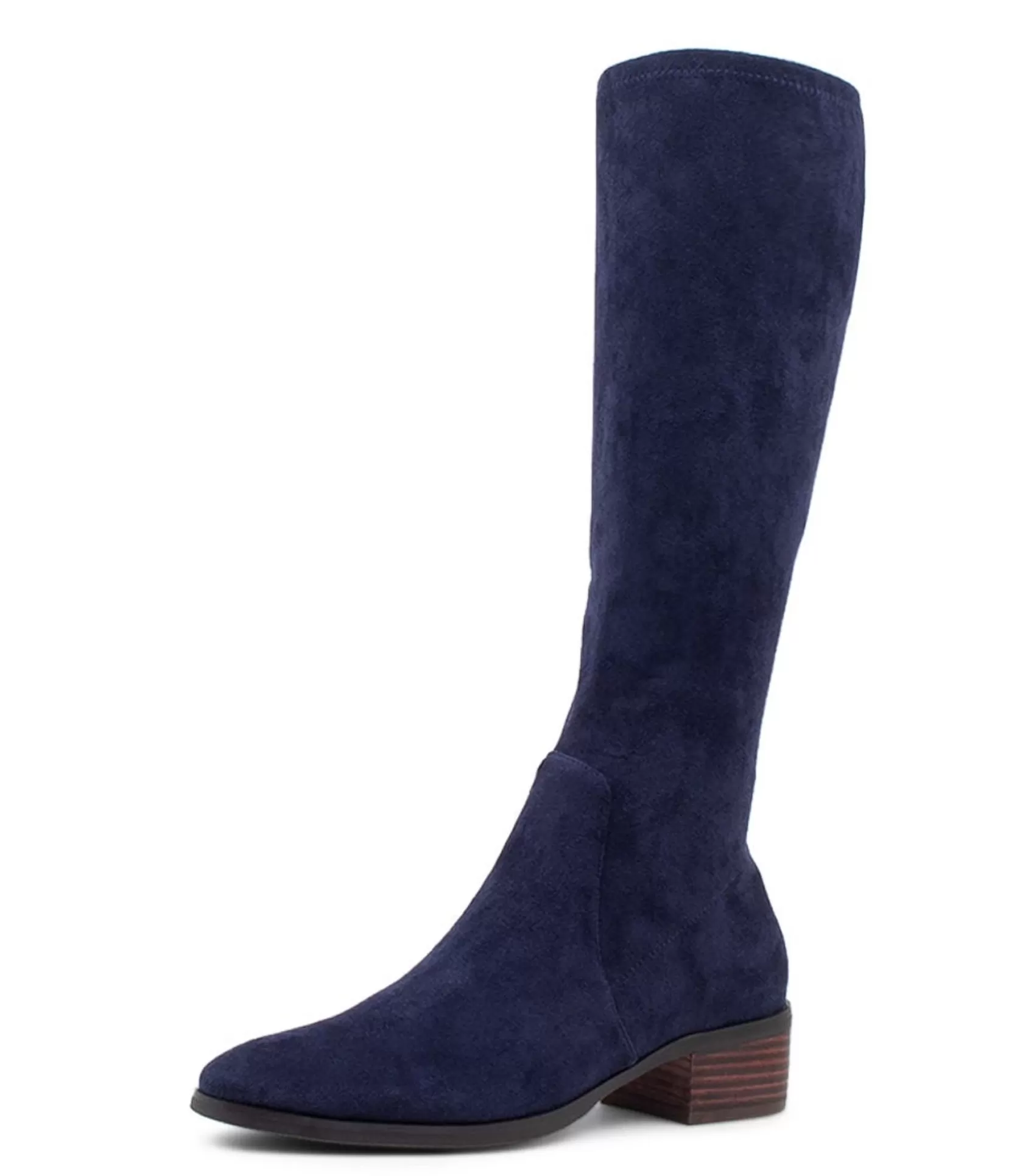 Discount Tenley Navy Stretch Microsuede Knee High Boots Women Boots