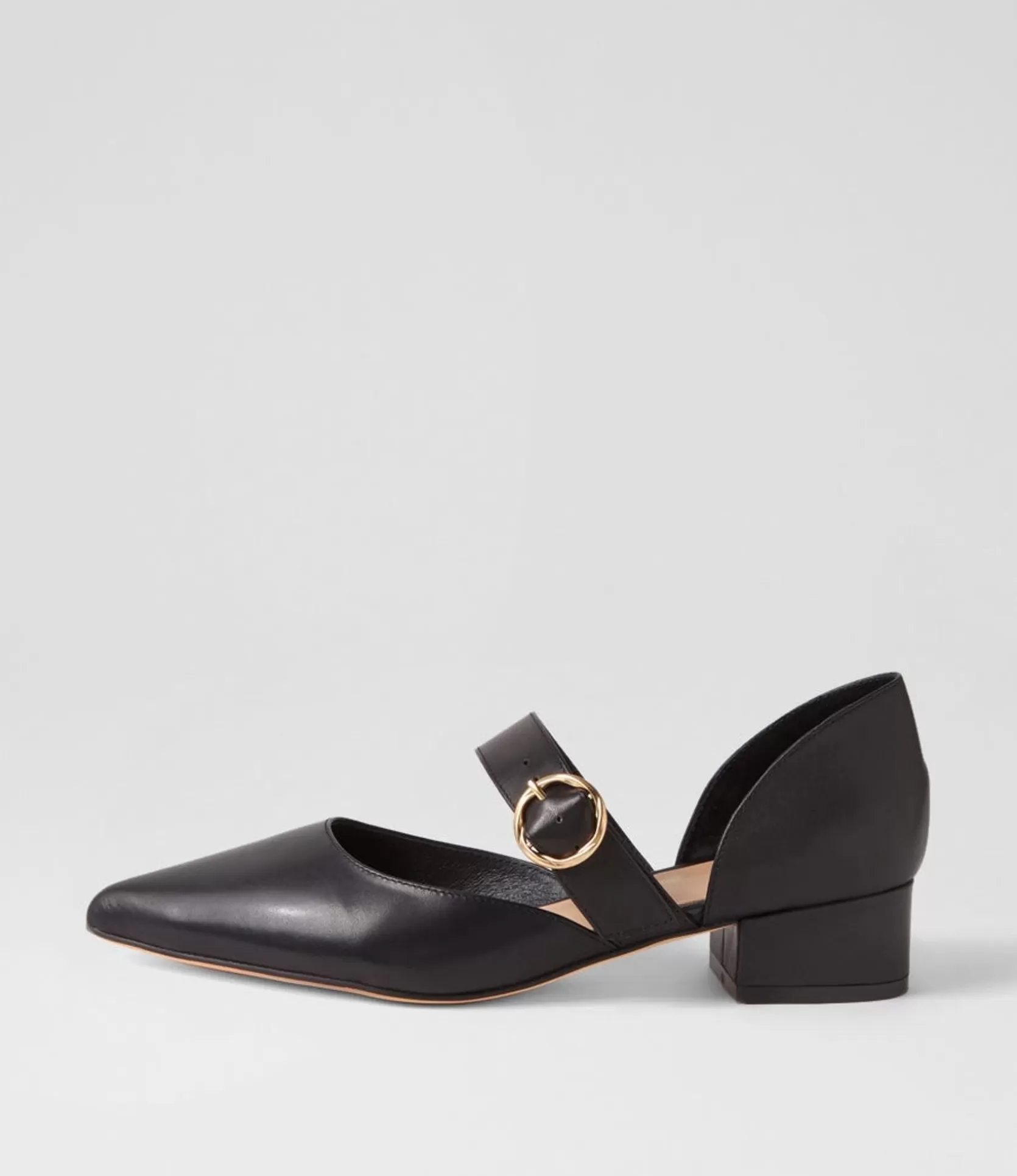 Store Thedee Black Leather Mary Jane Heels Women Flats