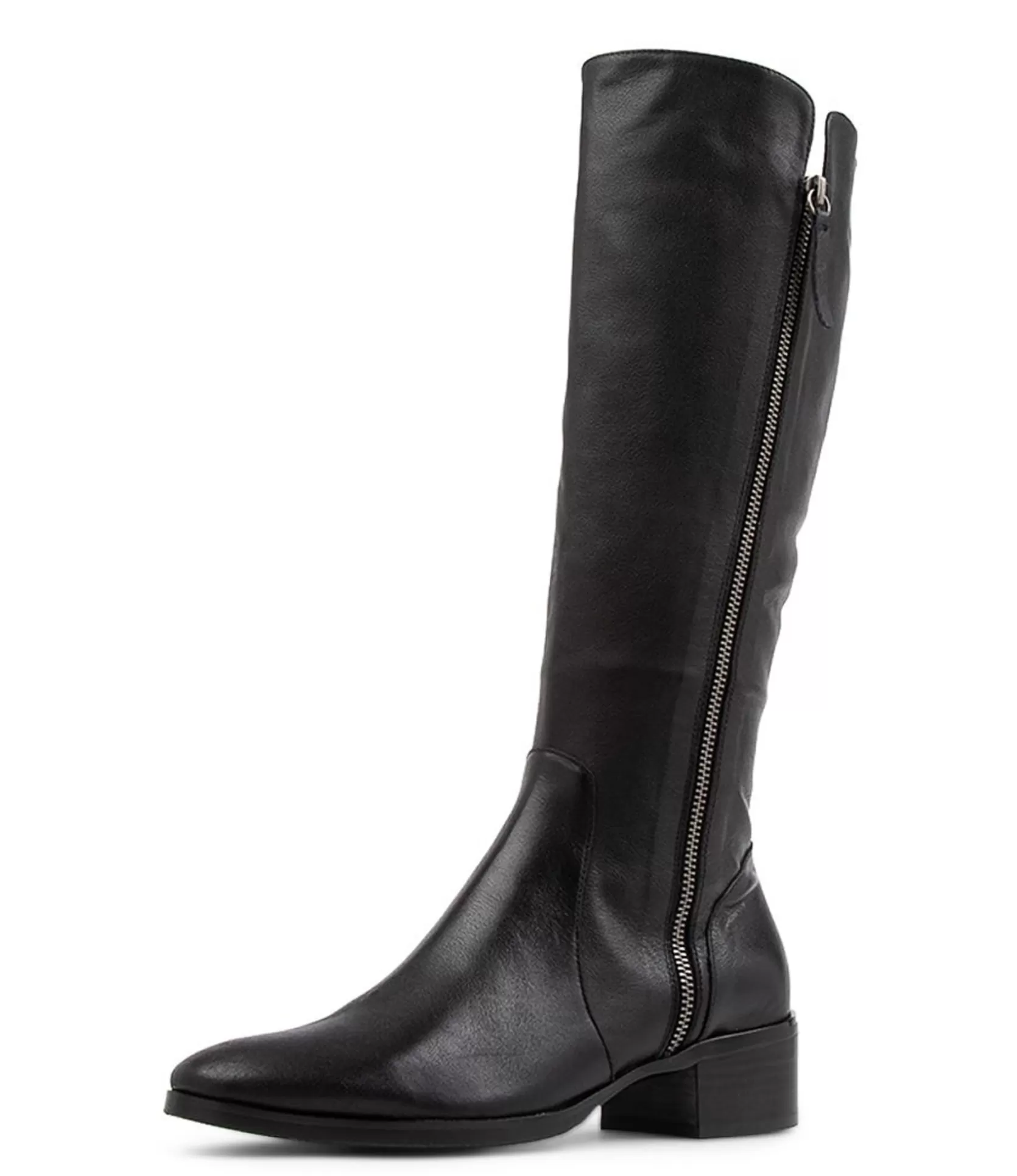 Cheap Tieny Black Leather Knee High Boots Women Boots