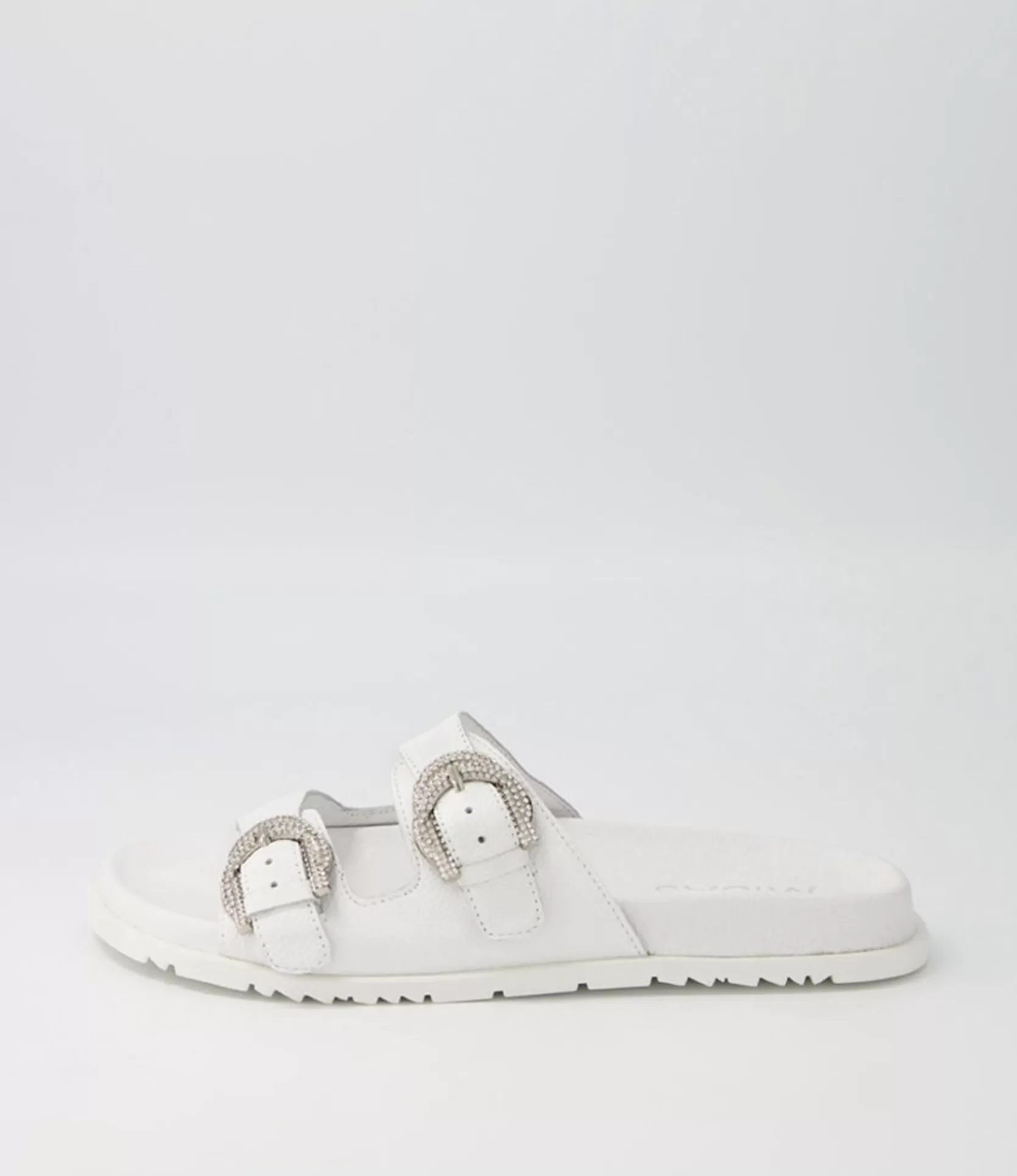 Store Tullies White Leather Slides Women Flats