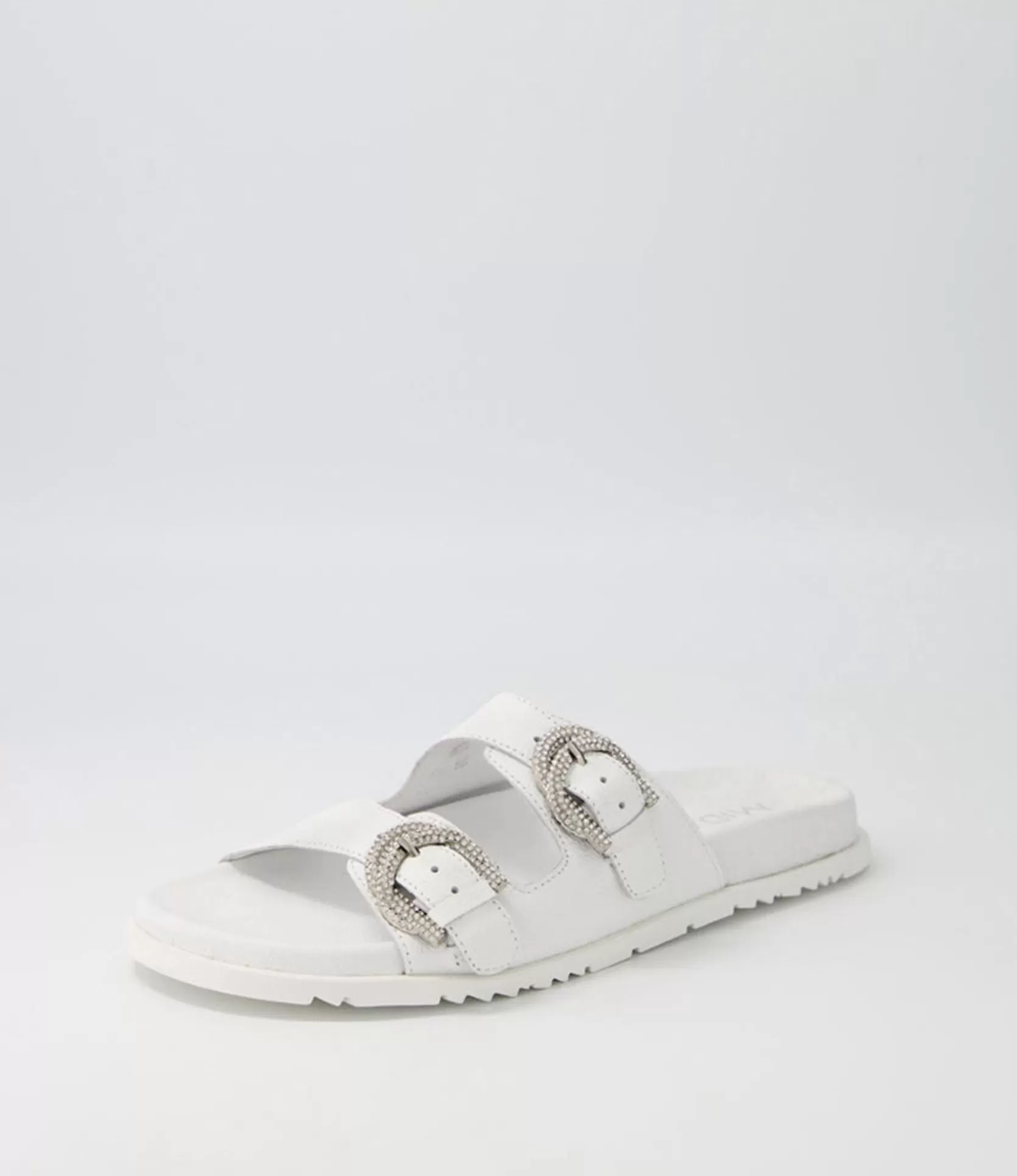 Store Tullies White Leather Slides Women Flats