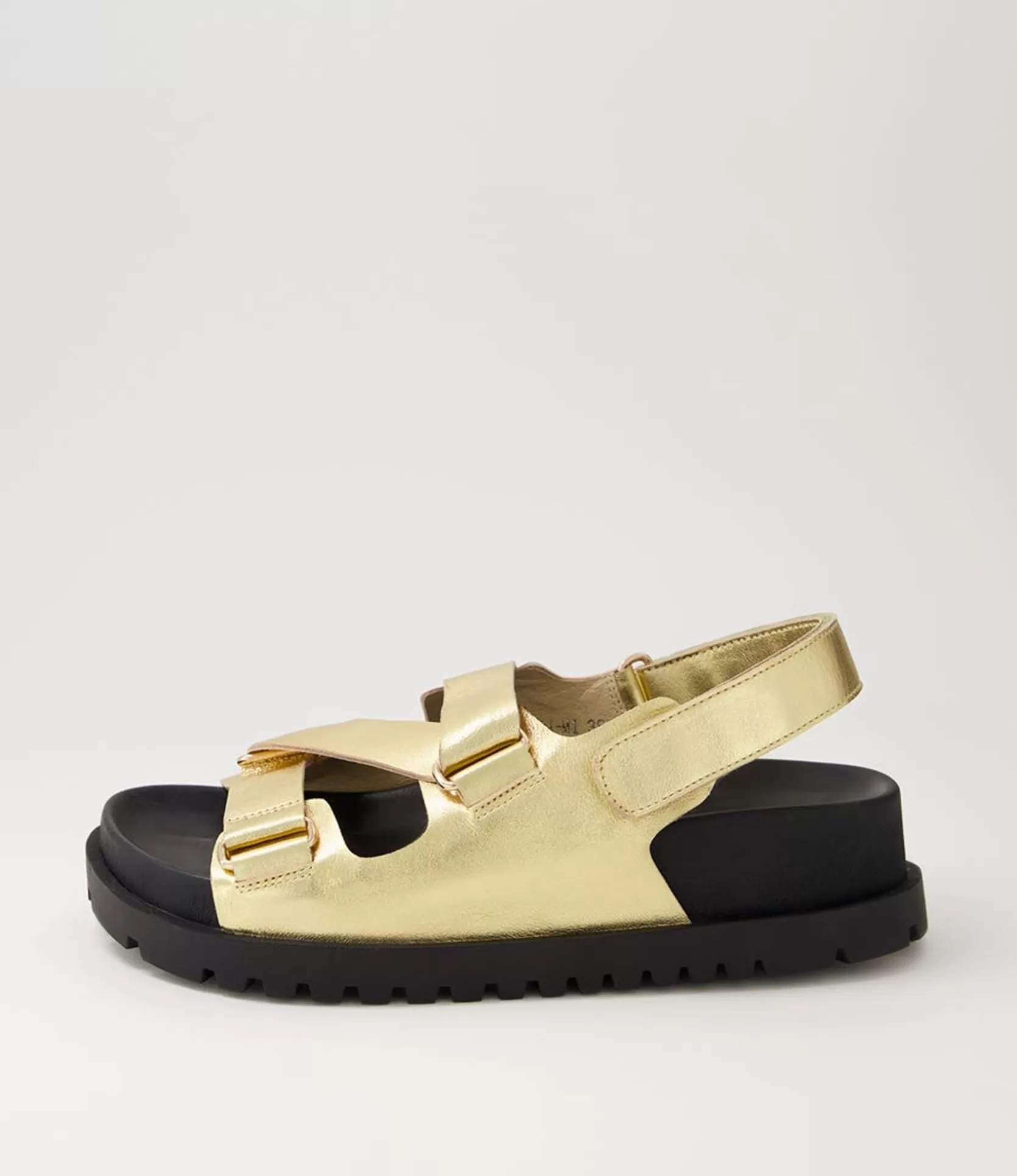 New Uradi Gold Black Leather Sandals Women Sandals