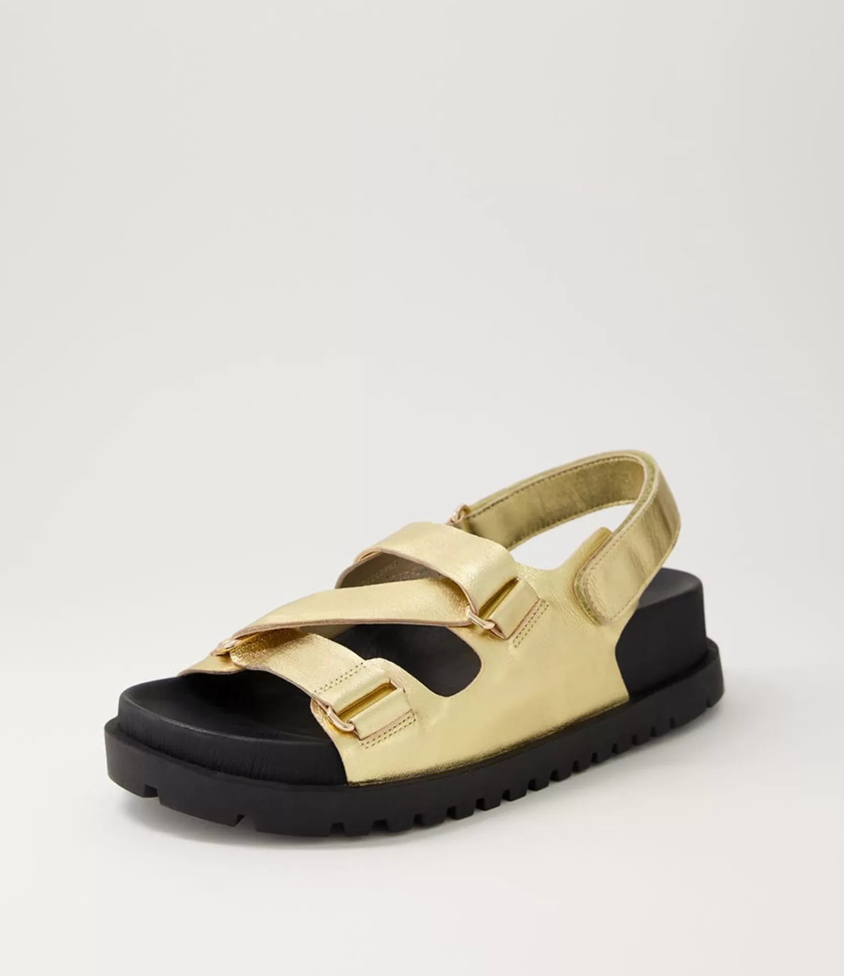 New Uradi Gold Black Leather Sandals Women Sandals