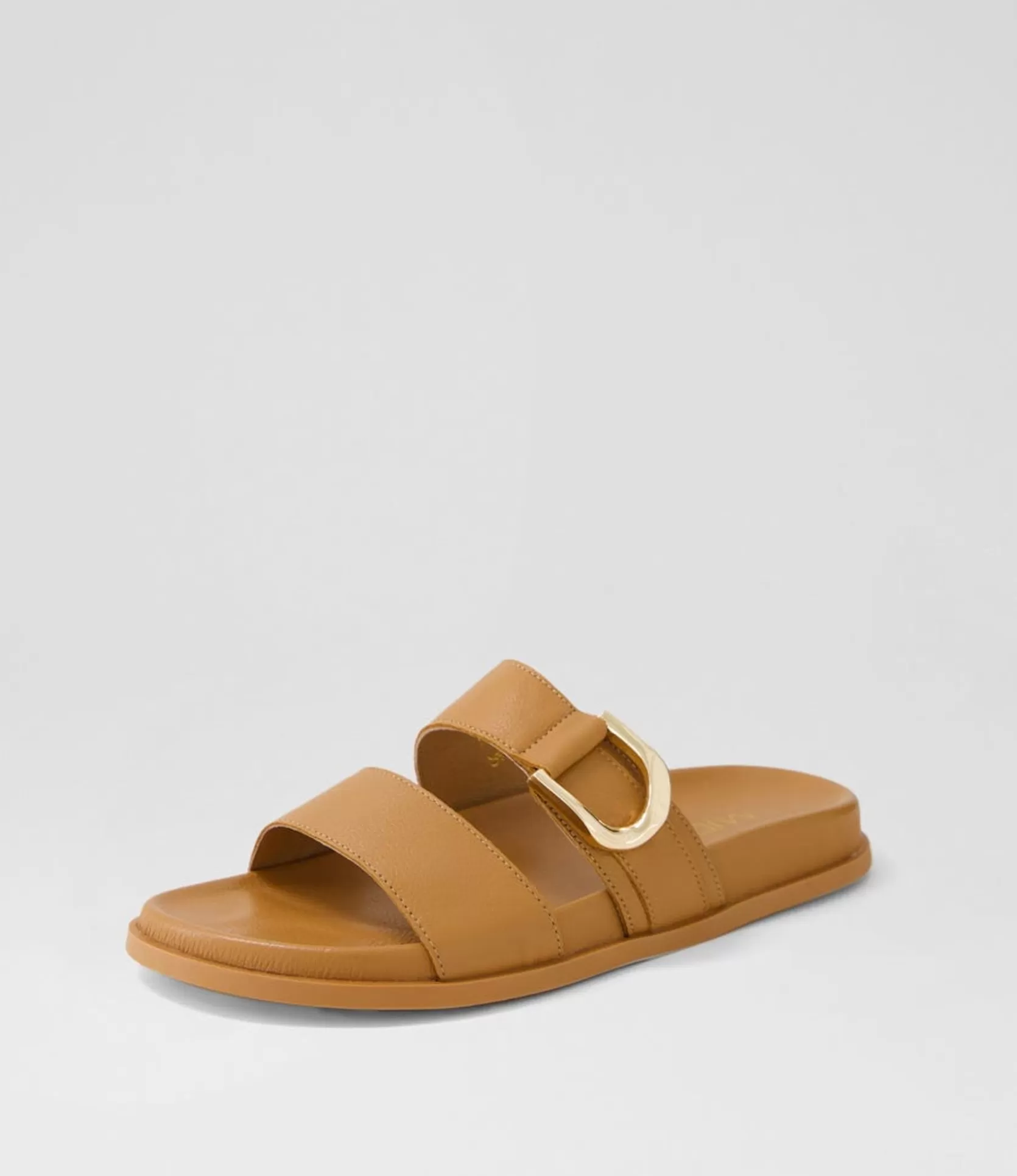 Best Valanse Dark Tan Leather Slides Women Flats