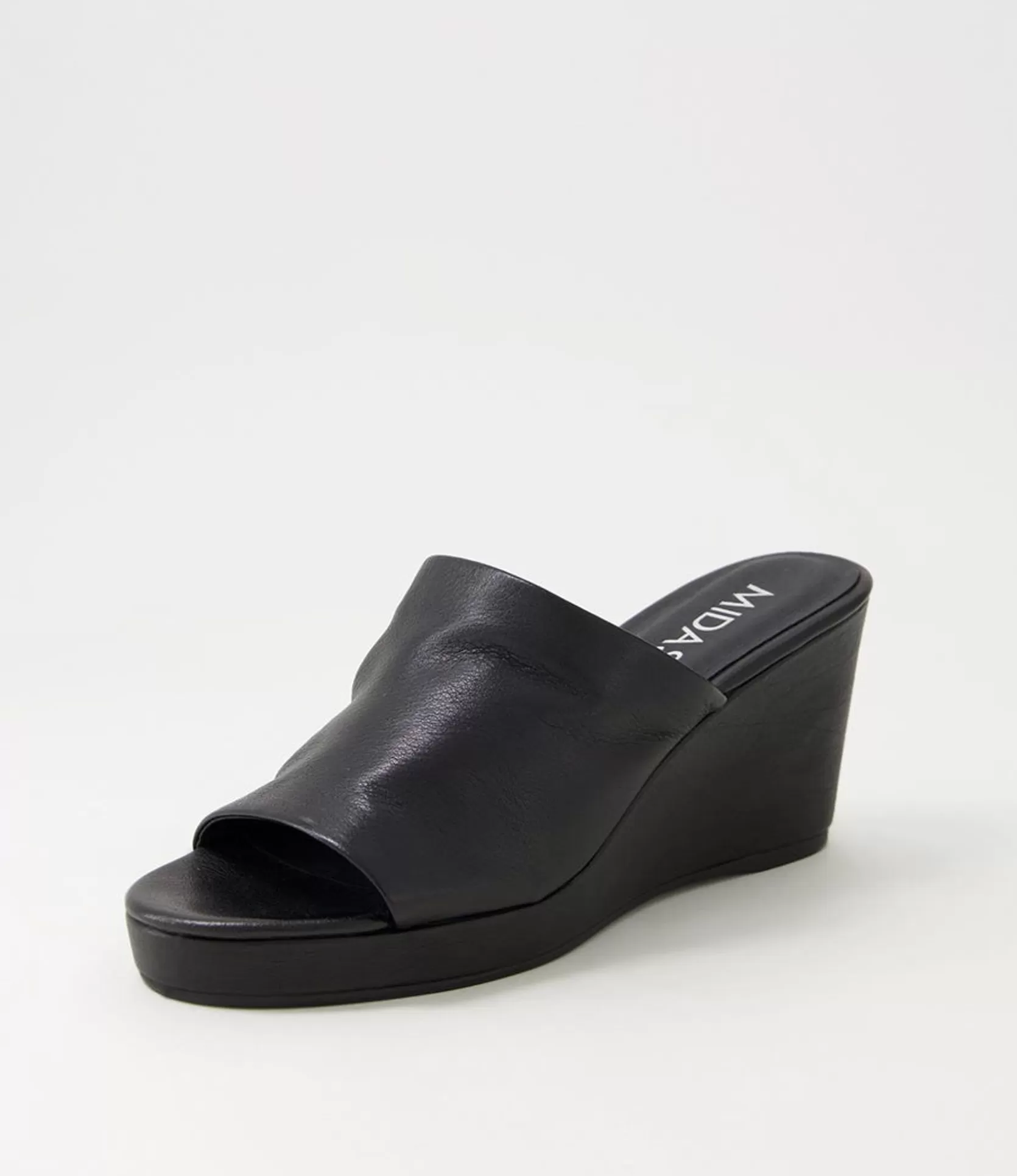 Best Sale Walli Black Leather Slides Women Wedges