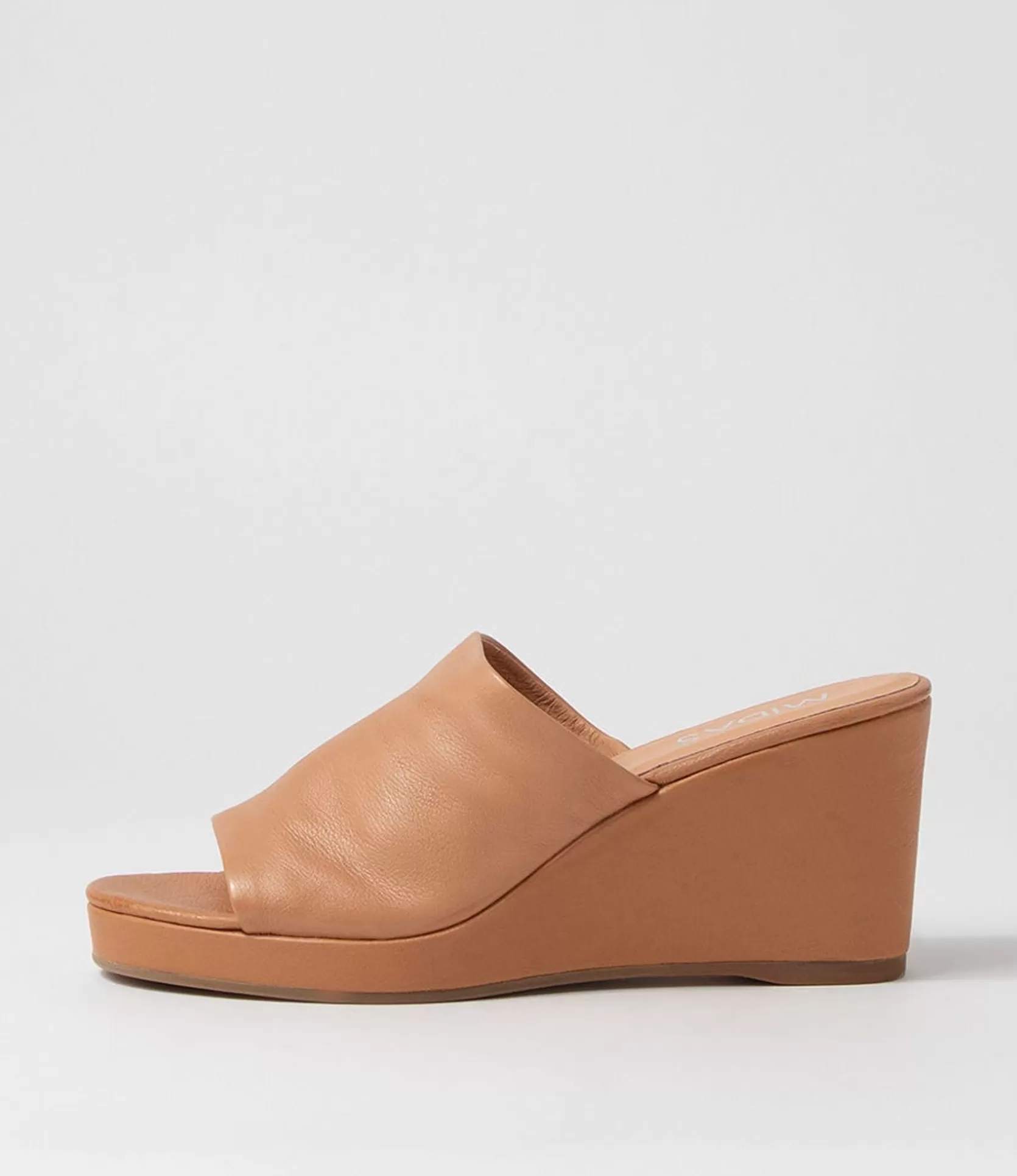 Clearance Walli Dark Tan Leather Slides Women Wedges