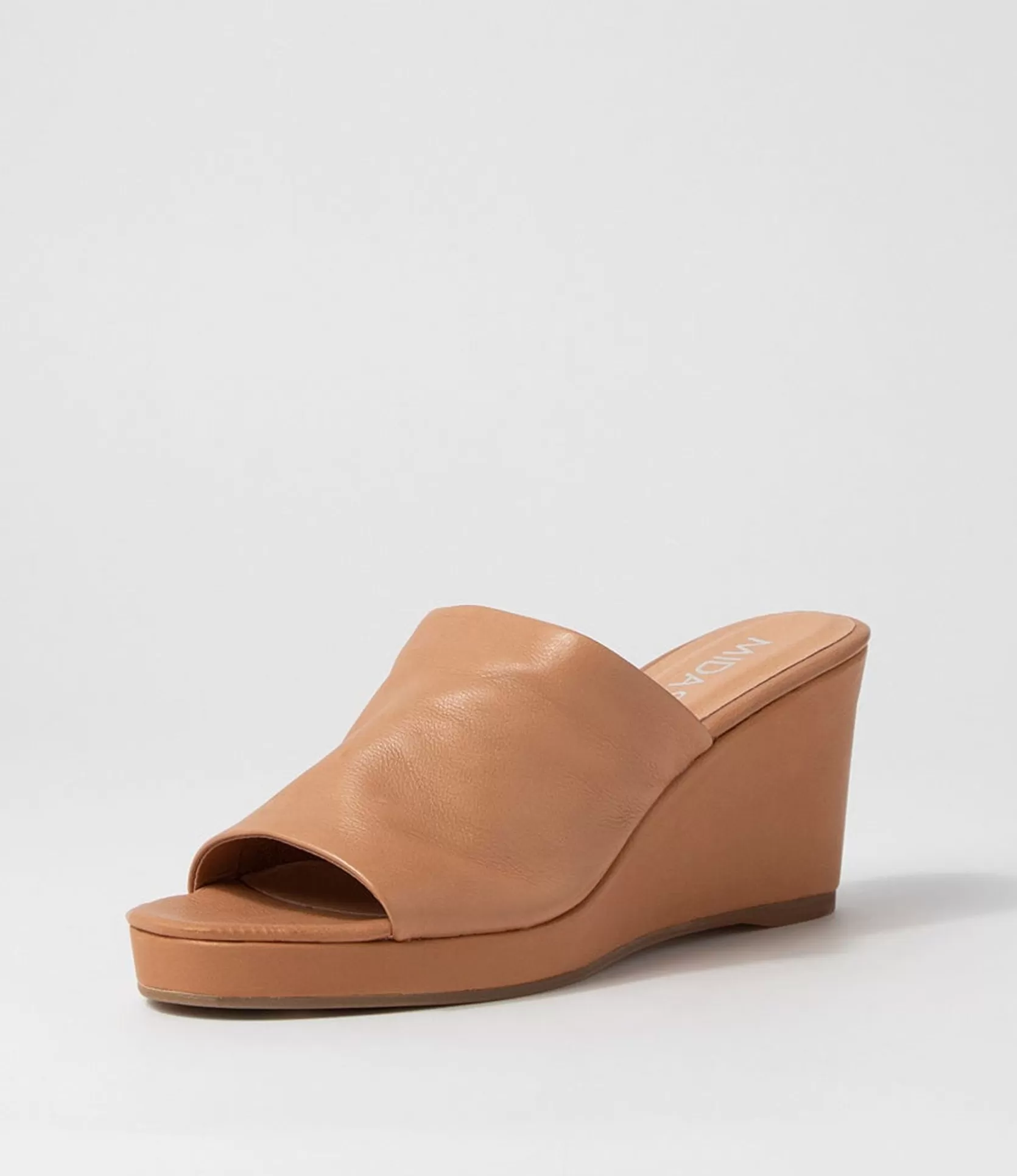 Clearance Walli Dark Tan Leather Slides Women Wedges