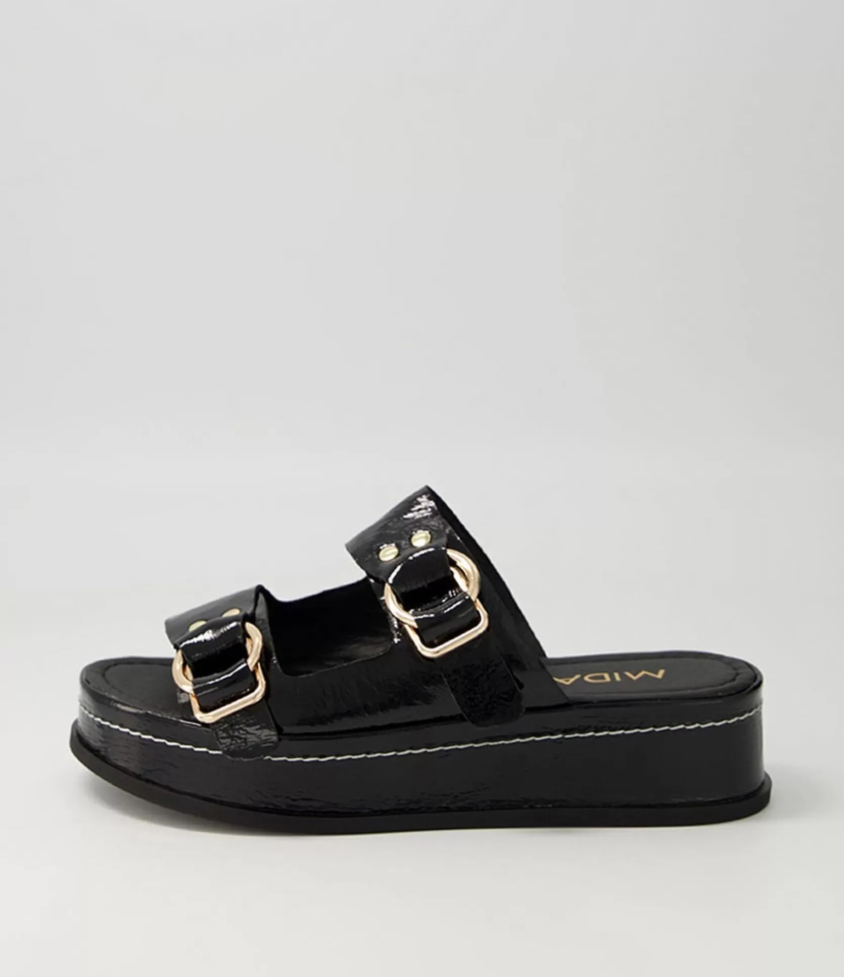 Discount Wandery Black Wrinkle Patent Sandals Women Sandals