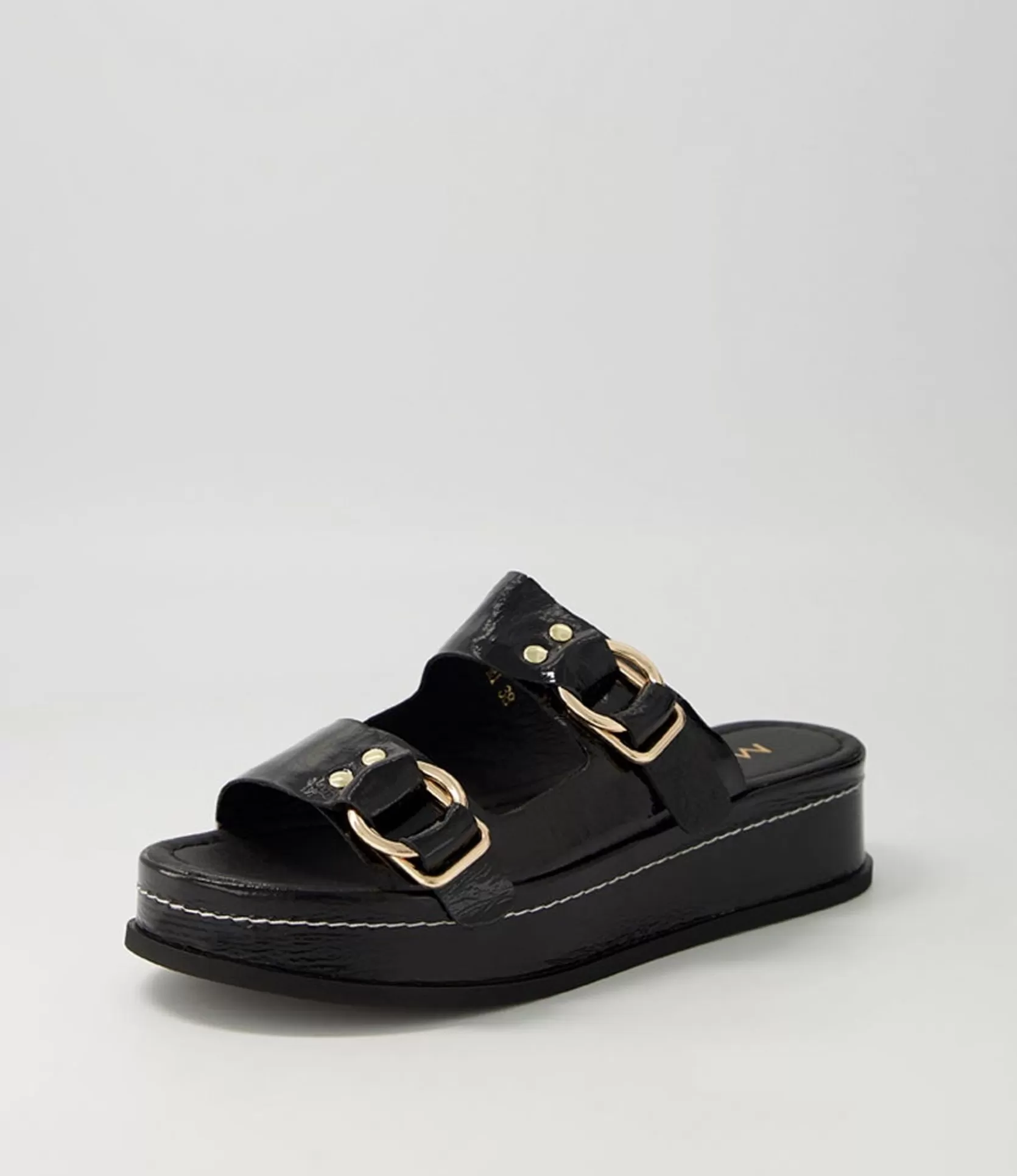 Discount Wandery Black Wrinkle Patent Sandals Women Sandals