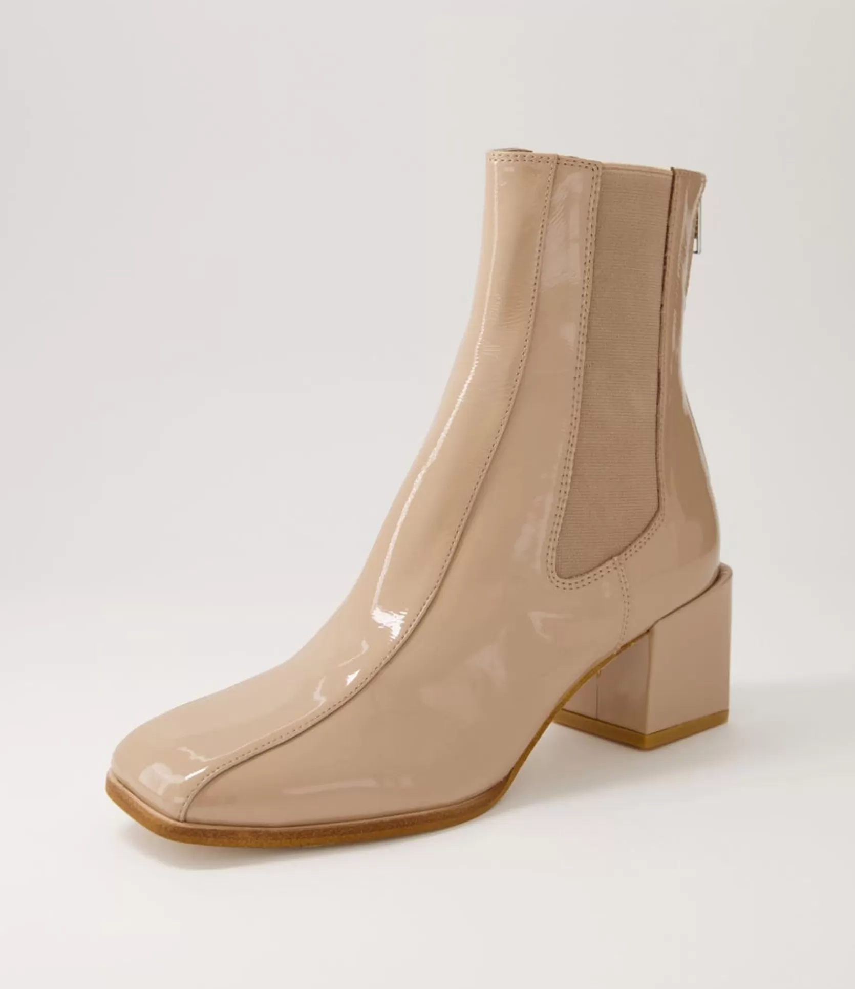 Best Sale Winni Camel Patent Leather Chelsea Boots Women Ankle Boots