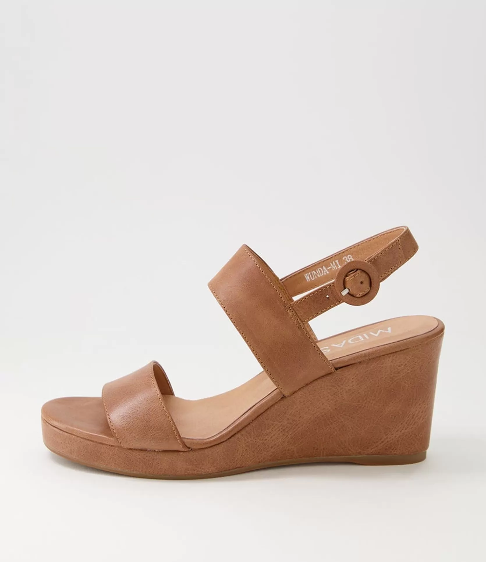 Store Wunda Dark Tan Leather Sandals Women Wedges