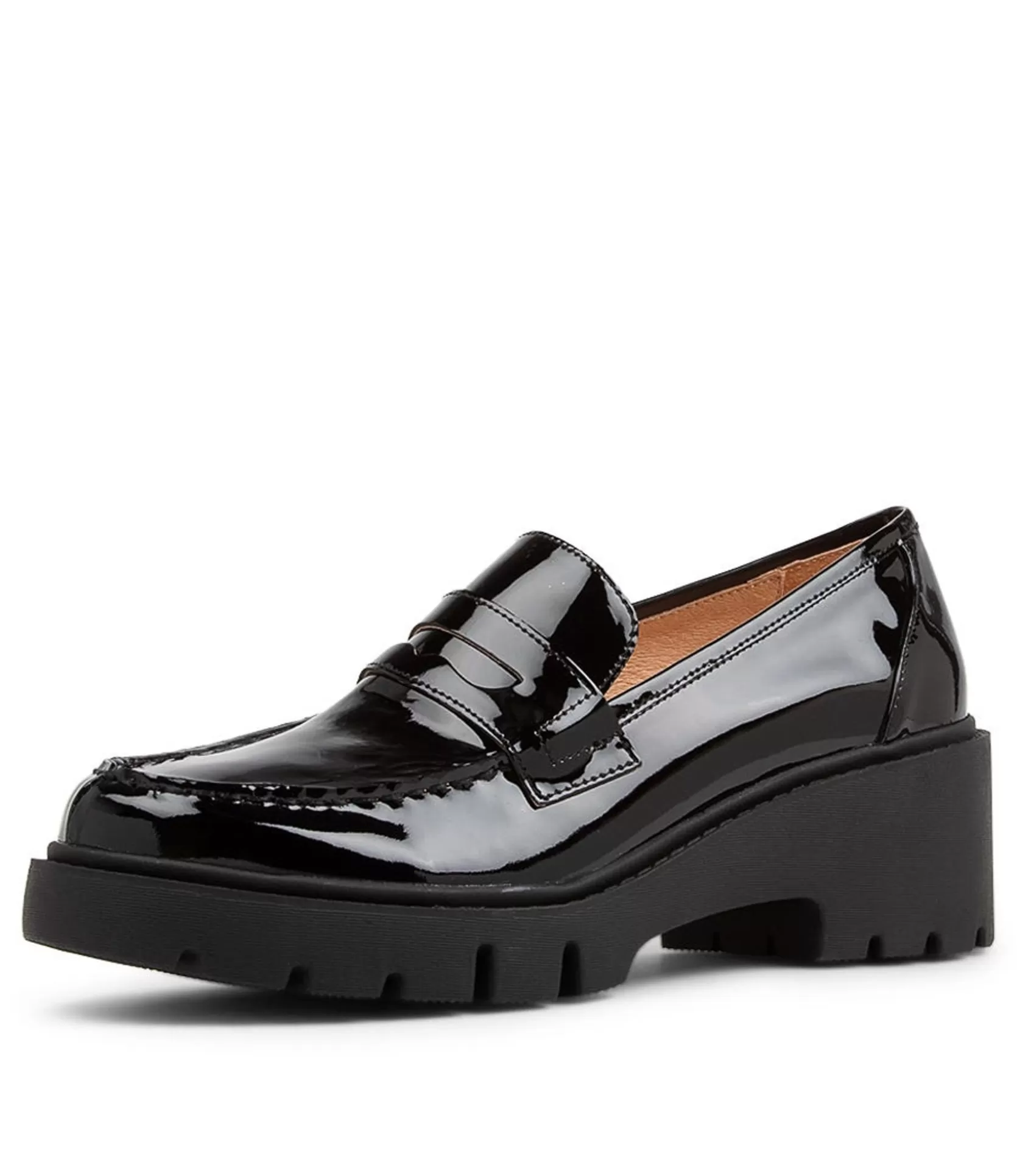 Discount Xana Black Patent Leather Heels Women Loafers
