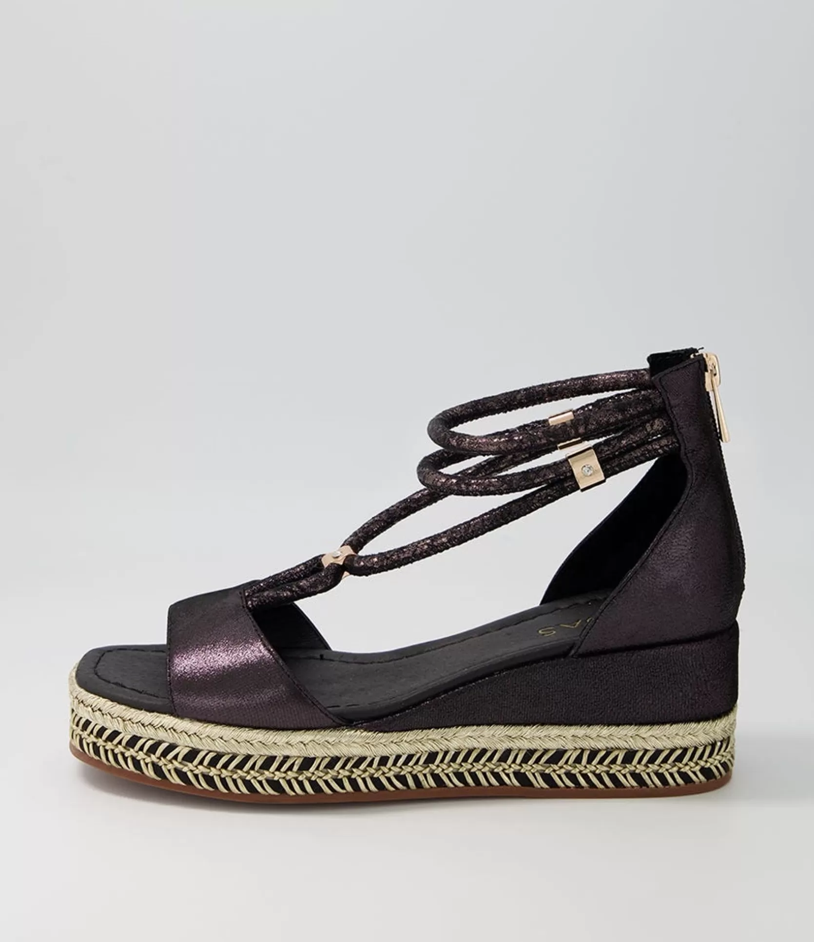 Discount Xavia Black Shimmer Leather Sandals Women Wedges