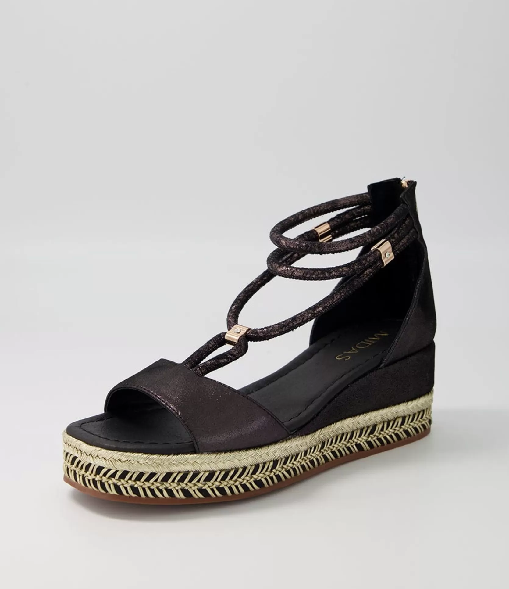Discount Xavia Black Shimmer Leather Sandals Women Wedges